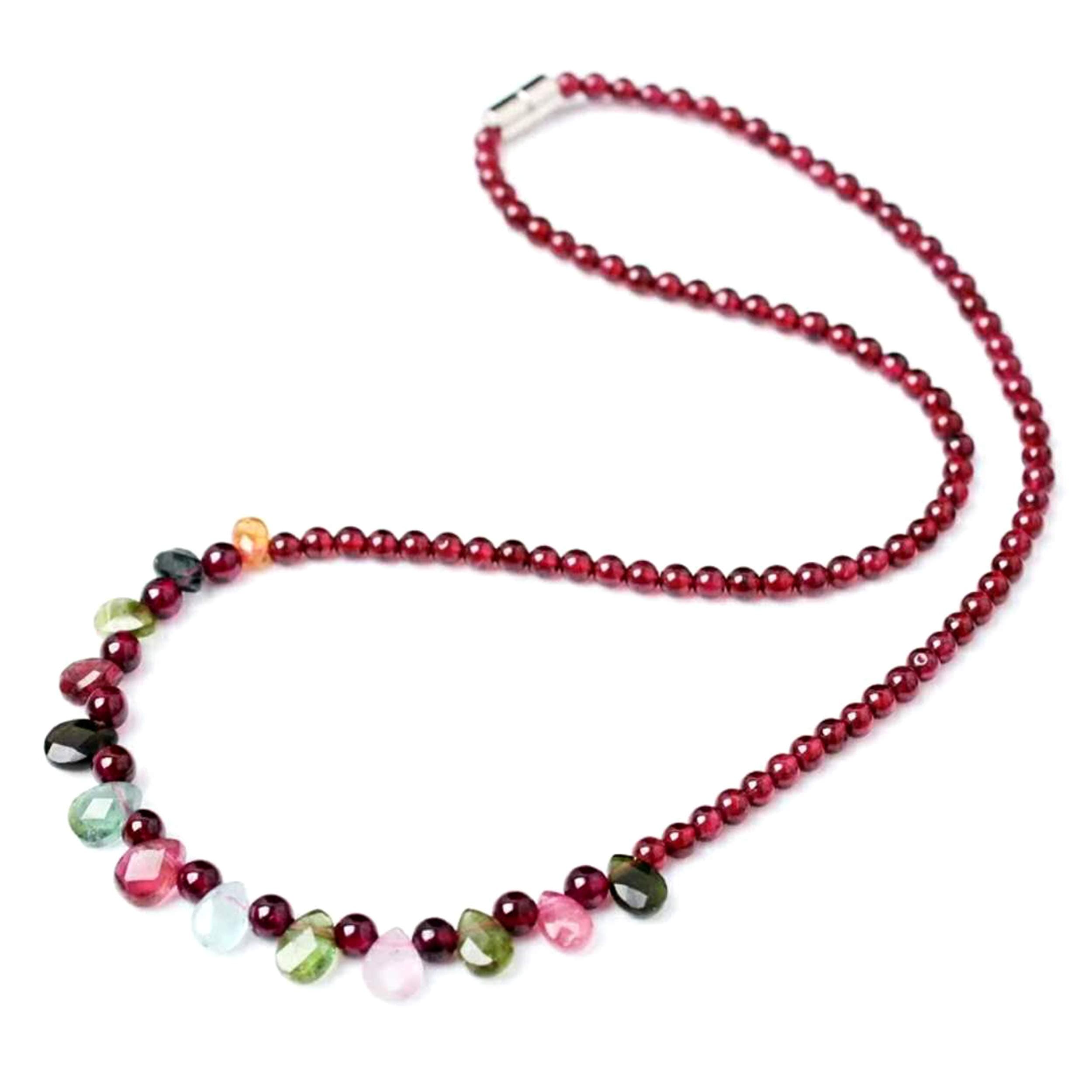 Natural Garnet Tourmaline Quartz Crystal Beads Woman Necklace 4mm