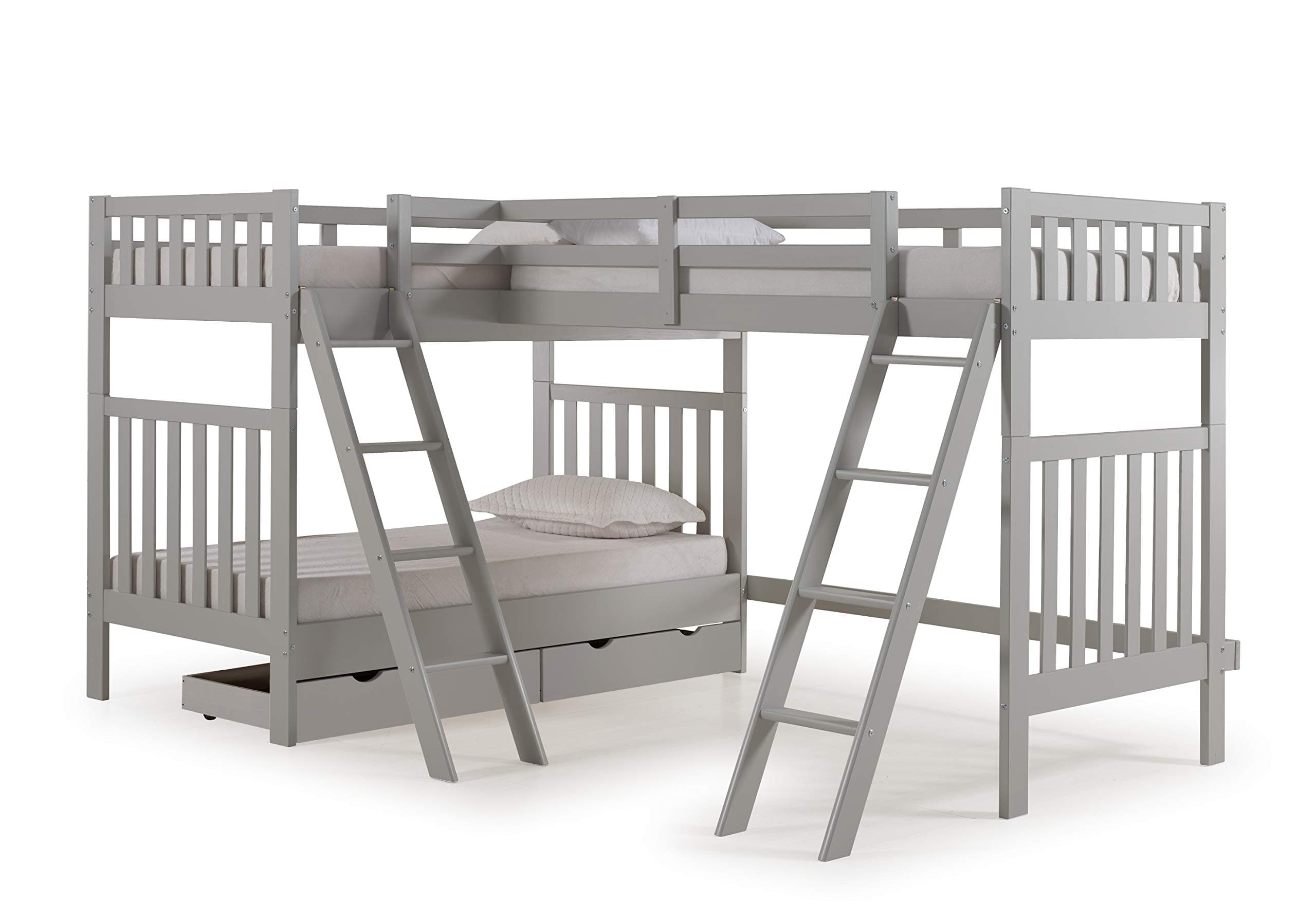 Alaterre Furniture Aurora Twin Wood Bed with Third Extension & Storage Drawers, Dove Gray Bunk