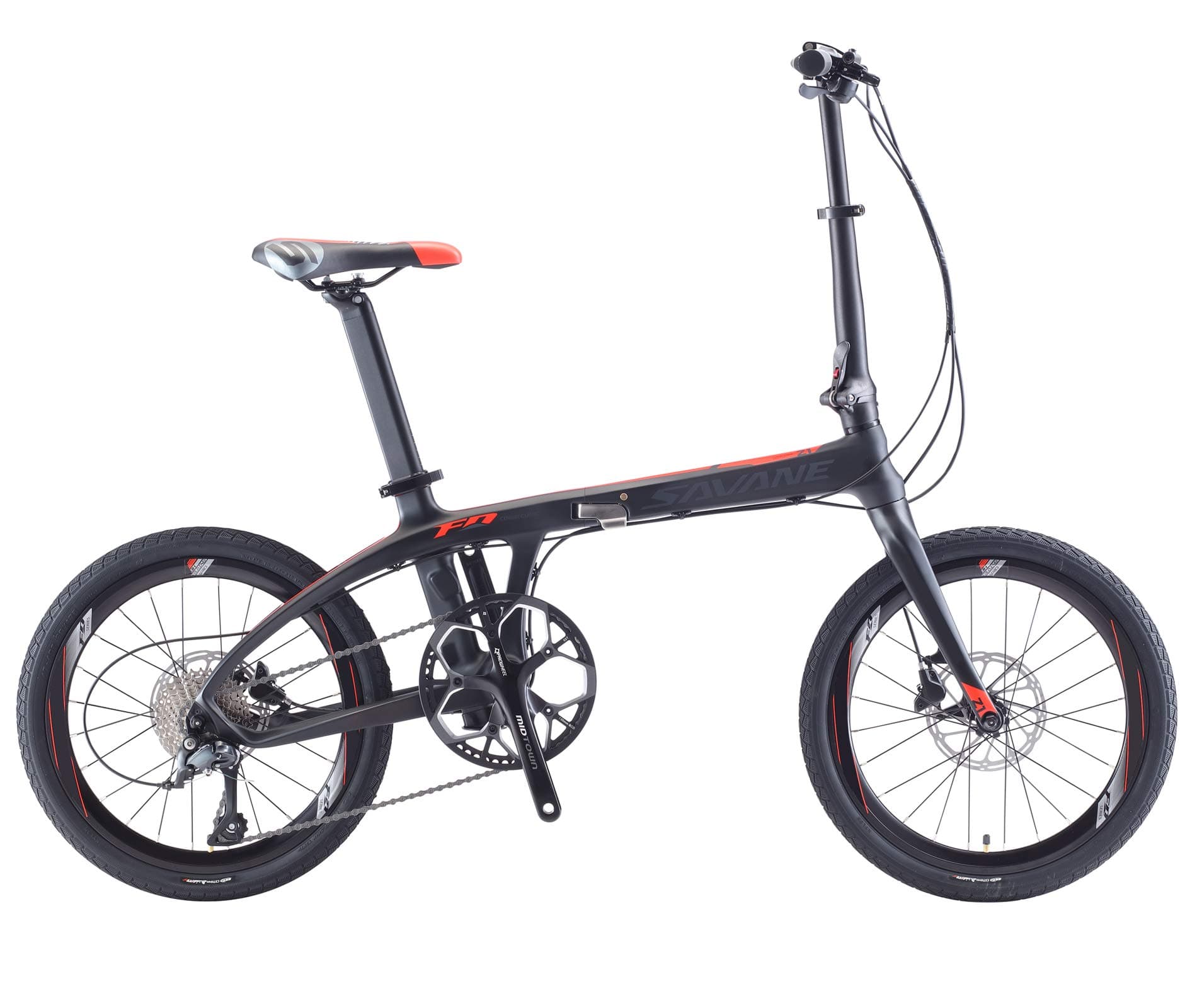 SAVADECK Z1 Carbon Folding Bike 20 inch Lightweight Mini Compact City Bicycle with SHIMANO SORA R3000 9 Speed Derailleur System and Carbon Fiber Frame Adjustable Folding Bike