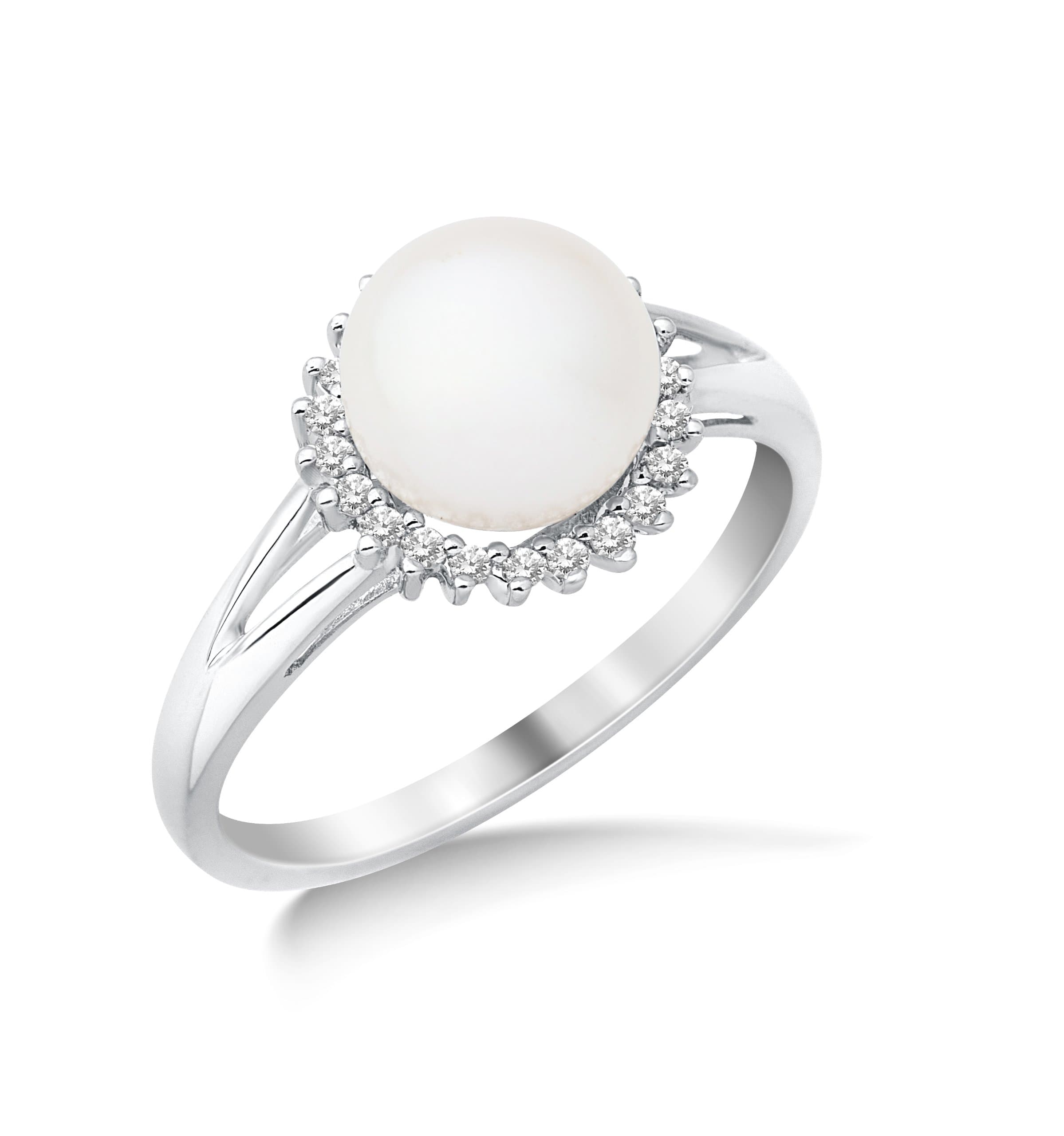 9ct White Gold Diamond Set Cluster Ring with Freshwater Pearl SA951R