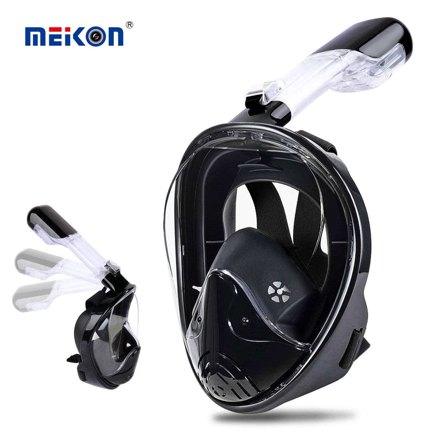 MEIKON Snorkel Mask Foldable 180 Panoramic View Free Breathing Full Face Snorkeling Mask with Dry Top Set Anti-Fog Anti-Leak for Adults & Kids