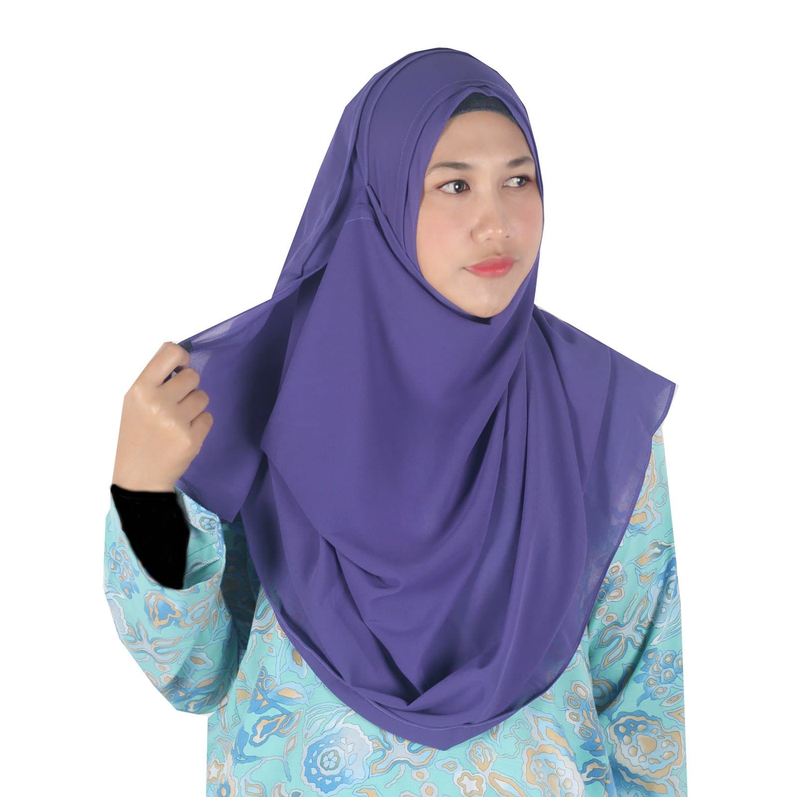 Womens Violet Blue Double Loop Instant Chiffon Hijab Scarf Ready Wear