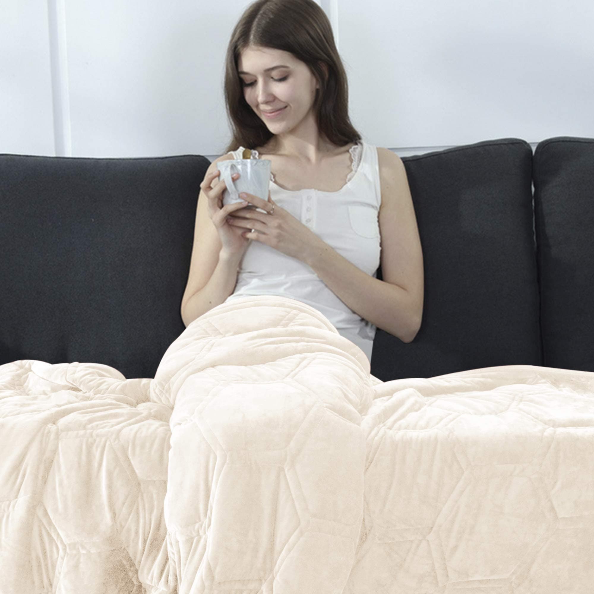 CHHKON Weighted Blanket Ultra Plush Minky Warm Luxury New Pattern Design for Adults and Children (Beige, 48"x72" 12LB)