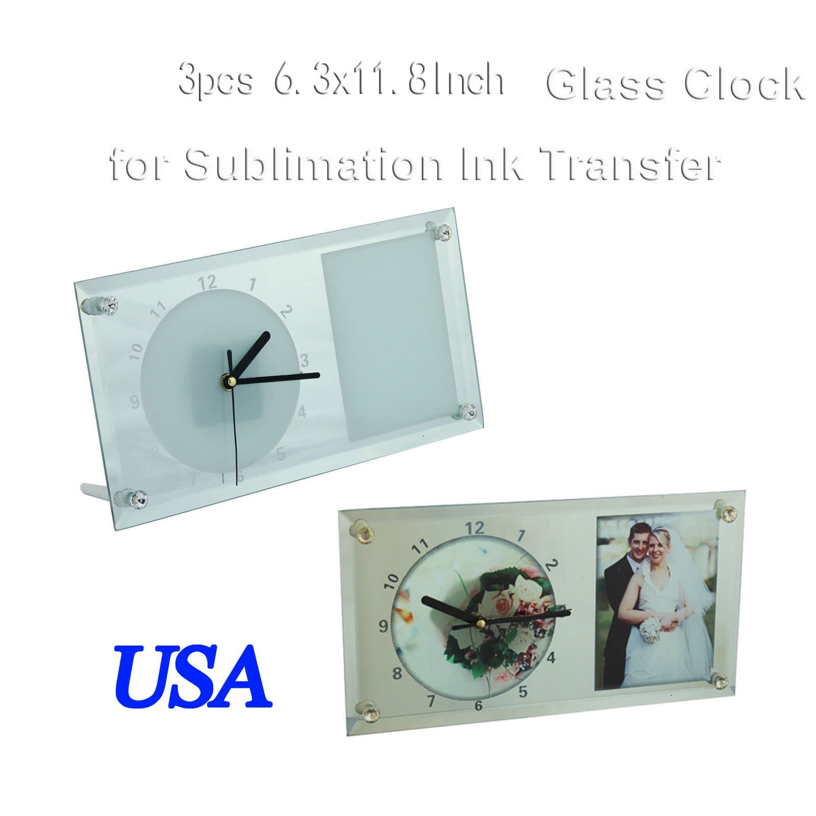 3pcs 6.311.8inch Blank Sublimation Glass Clock Printing Press Heating Transfer DIY