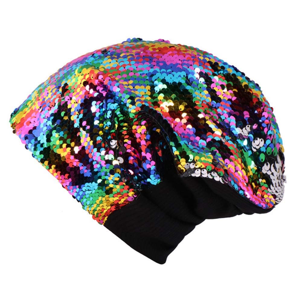 Knitted Beanie for Women Sequin Glitter Stretch Slouchy Stylish Beanie Hats Cap (Multicolor)
