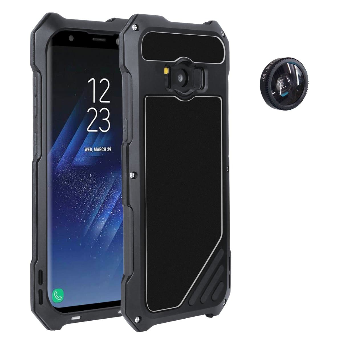 Samsung Galaxy S8 Case, Sanhezhong Shockproof Water Resistant Aluminum Case with Degree Fisheye Lens+ Macro Lens+Wide Angle Lens for Samsung Galaxy S8 (Black)