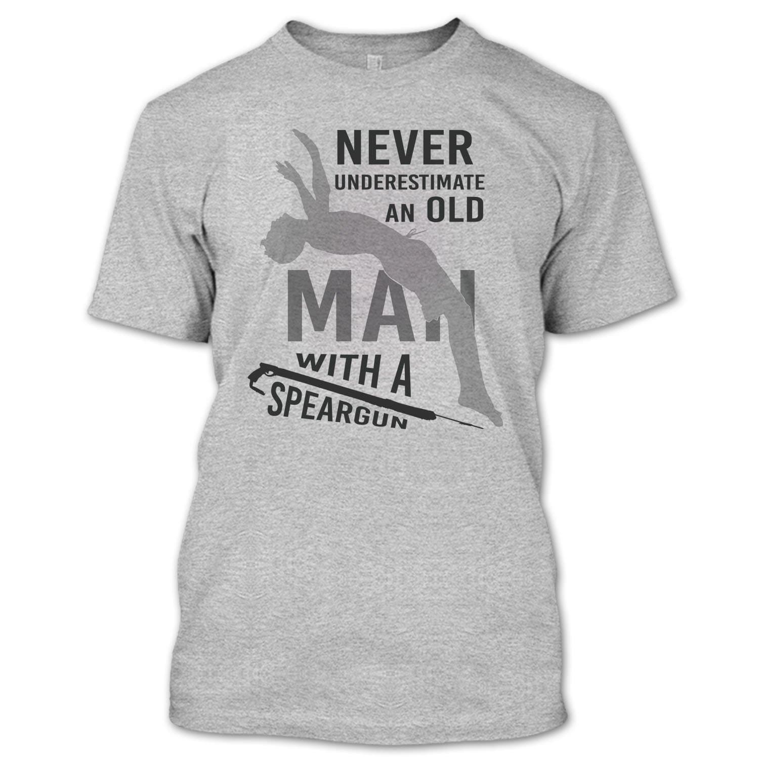 An Old Man With A Speargun T Shirt, Spearfishing Shirt, Underwater Target Shooting Shirt Unisex (L,Sport Grey)
