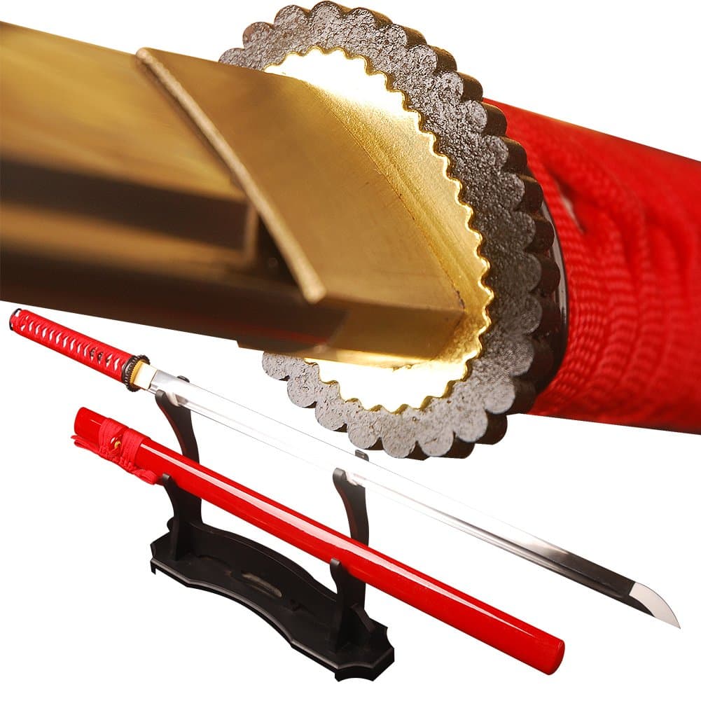 SJ SHI JIAN Red Japanese Samurai Ninja Sword Carbon Steel Sharp Straight Blade