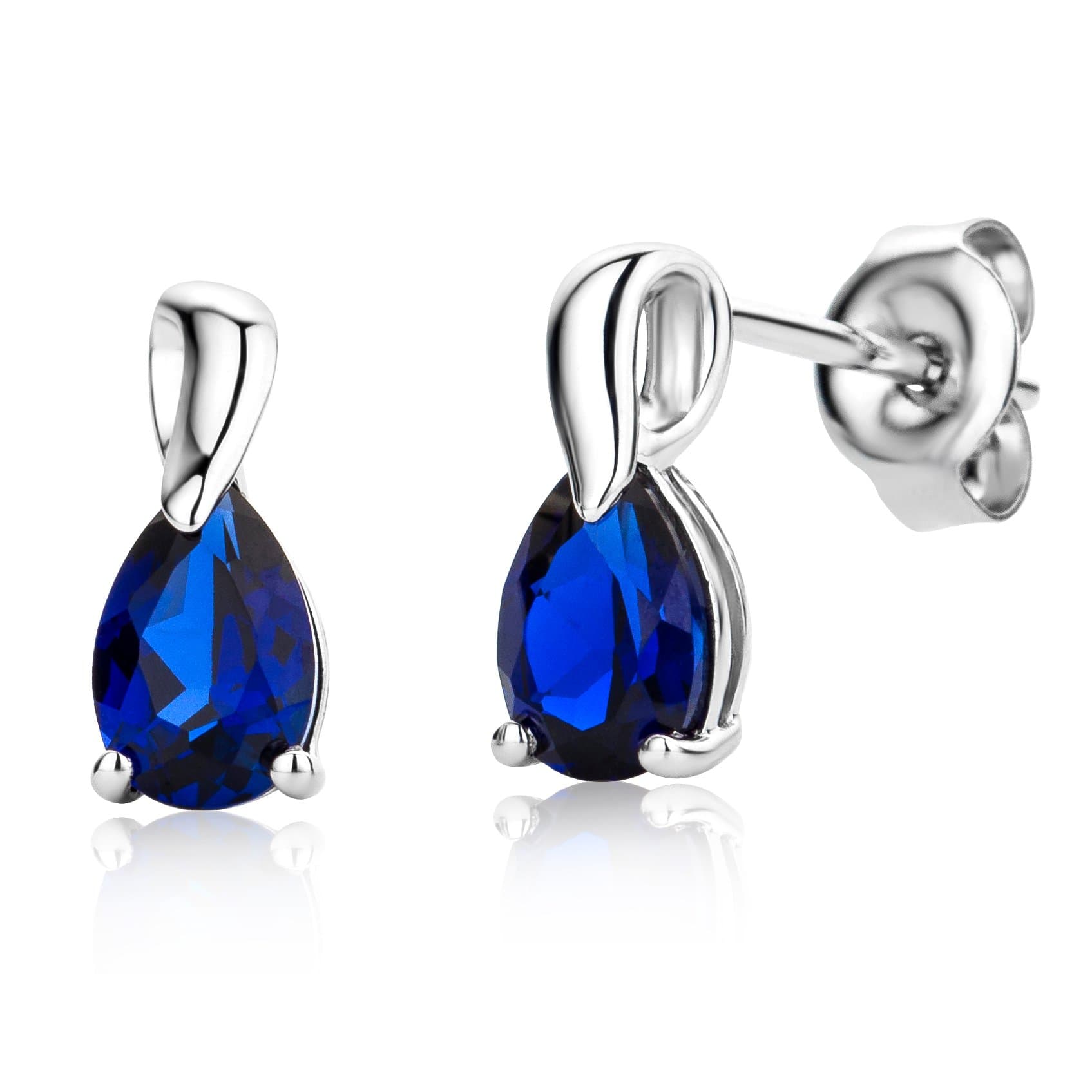 MIORE9ct 375 White/Yellow Gold Earrings for Women with Pear Gemstone/Birthstone Ruby/Emerald/Sapphire/Topaz/Amethyst/Aquamarine, Hypoallergenic Stud Earrings Delivered in Jewellery Box