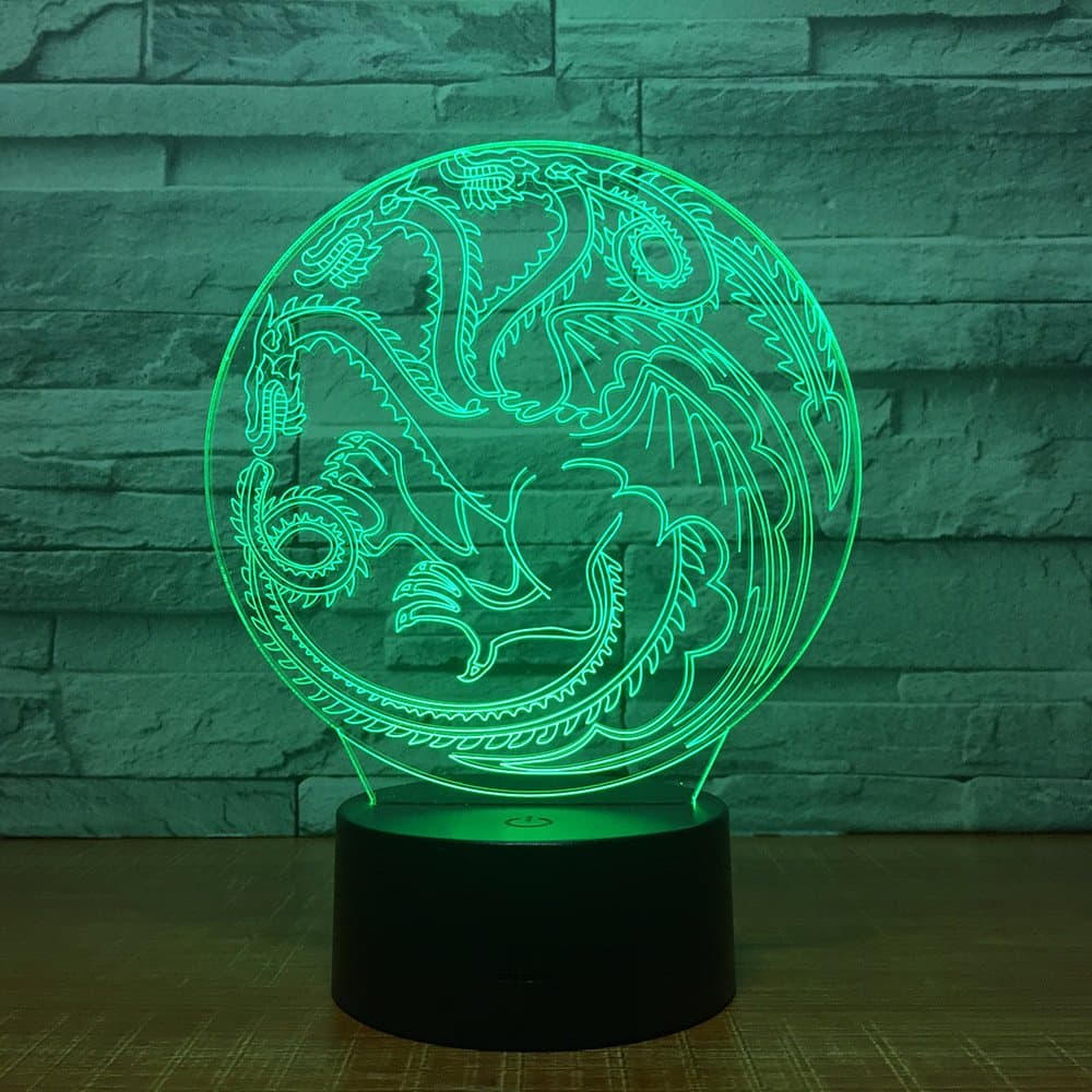 3D Illusion Lamp,Dragon Totem LED Light Game of Throne ， Souvenir Laser Engraving 3D Acrylic Night lamp with ， 7 Colors Touch Remote Control