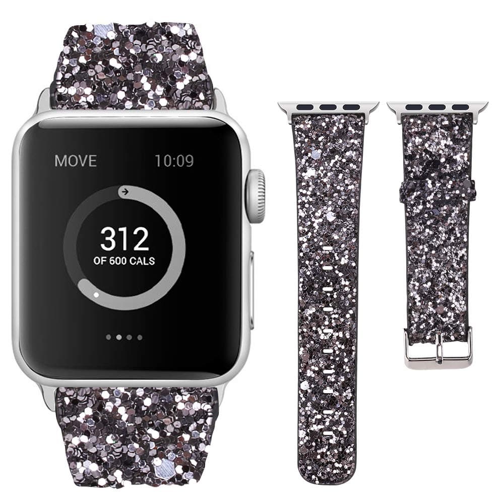 Glitter Watch Band Compatible with Apple Watch bands 38mm 40mm 42mm 44mm, Women Bling Leather Colorful Wristband Shining Strap Replacement for Apple iWatch Series 6 5 4 3 2 1 SE and Sport