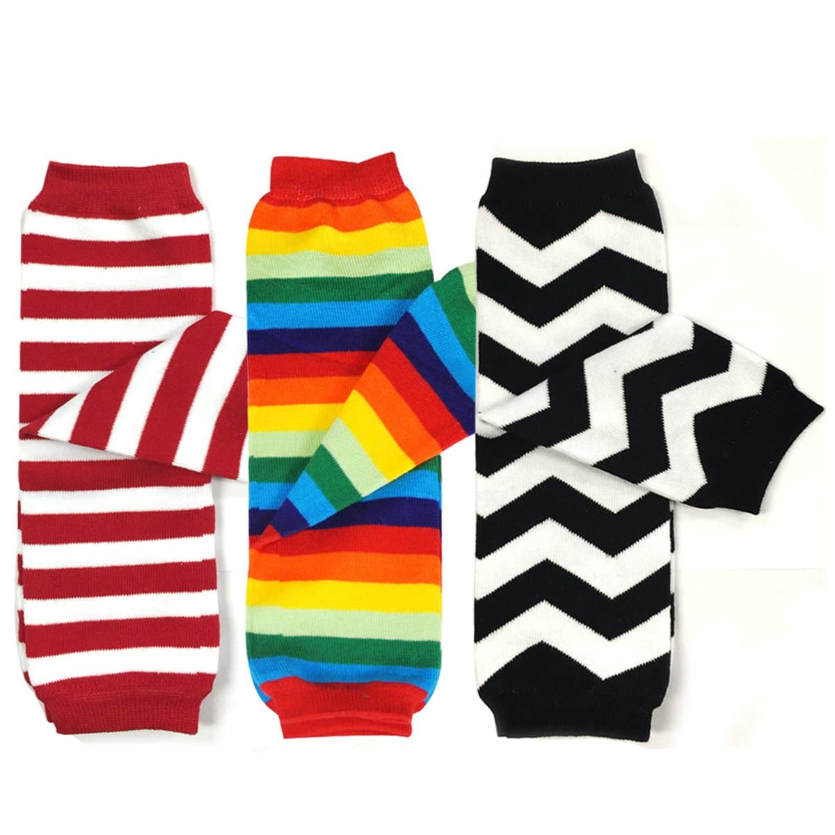 Baby 3-Pair Leg Warmers Rainbow Stripes and Chevron