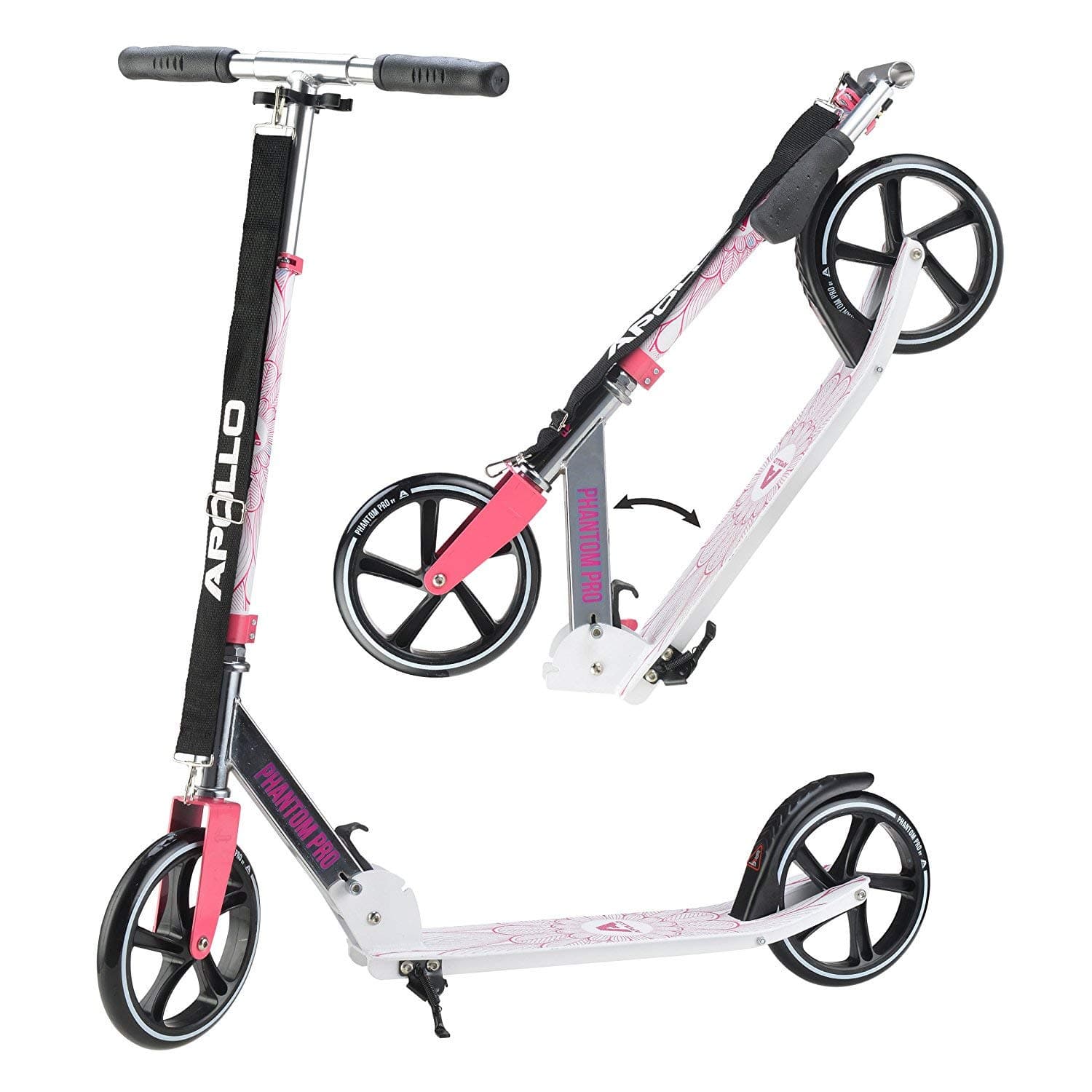 Apollo XXL Wheel Scooter - Phantom Pro Foldable City Scooter, Foldable Street Scooter, Height Adjustable Handle, 2 Big Wheels LED, Kick Scooter for Adults and Children, 220lbs Capacity