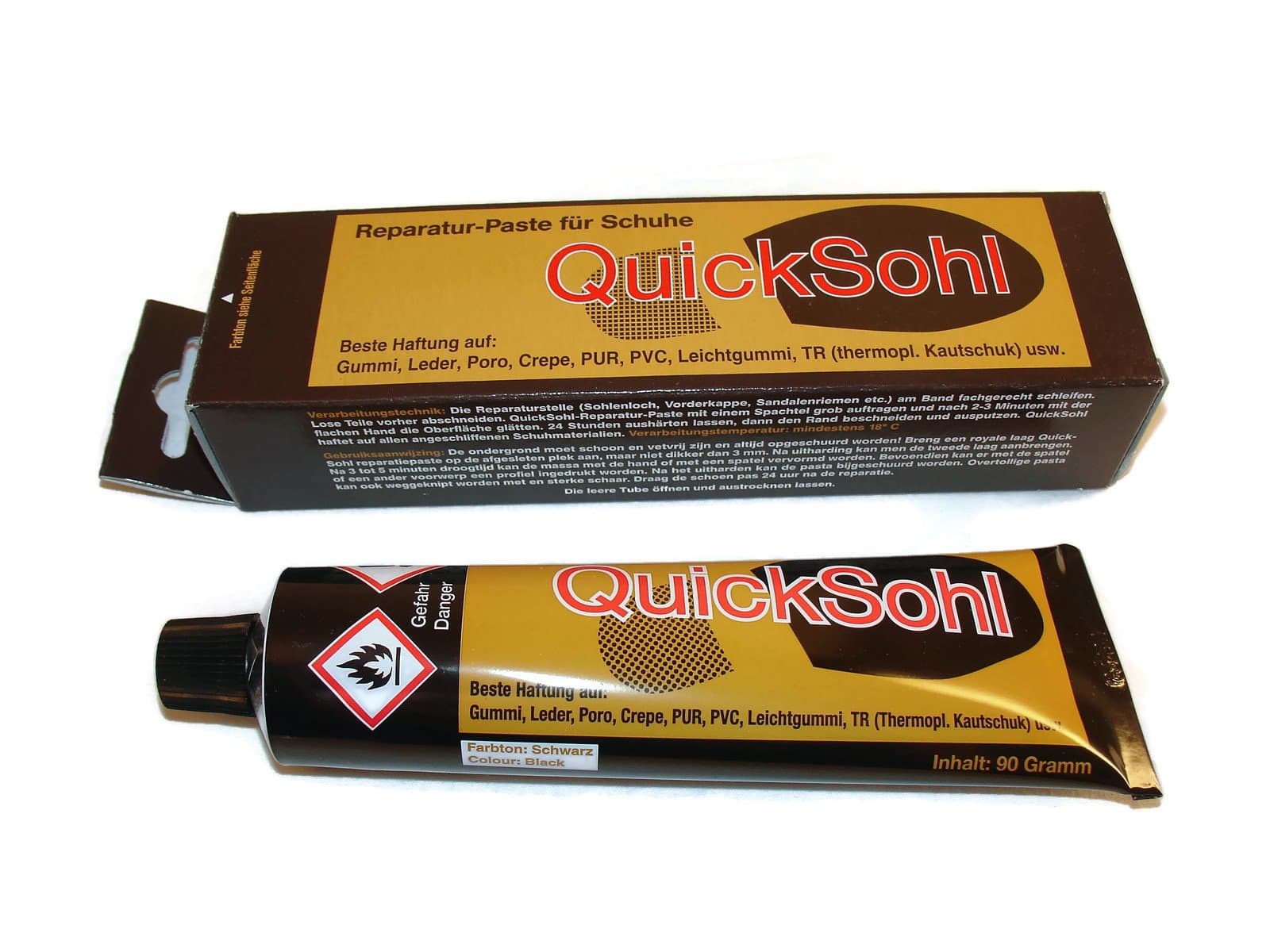 QuickSohl Shoes Repair Paste Best on Toe, Sadal Straps, Rubber, Leather, PVC and etc. (BLACK). Made in Germany