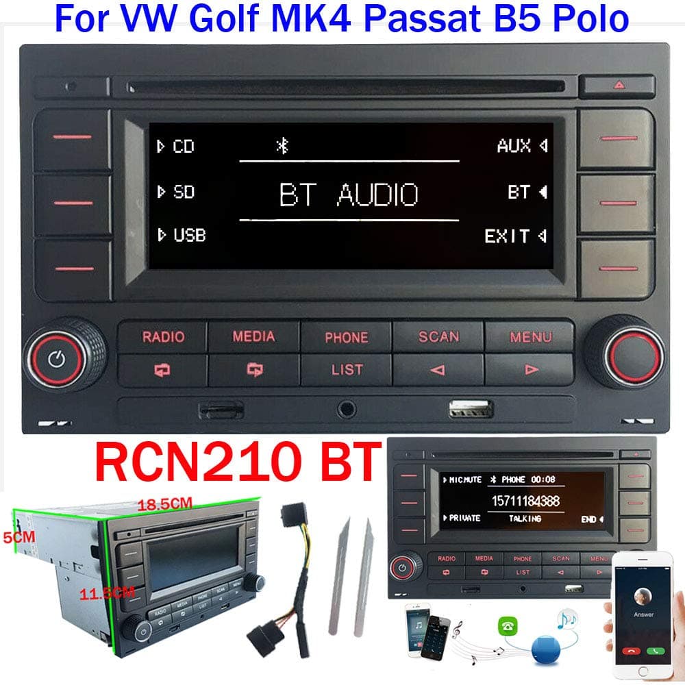 SCUMAXCON Car Radio Audio Stereo RCN210 For VW Golf MK4 POLO Passat B5 USB MP3 AUX SD Build-in Bluetooth with CD Player + Adapter With Canbus Simulator