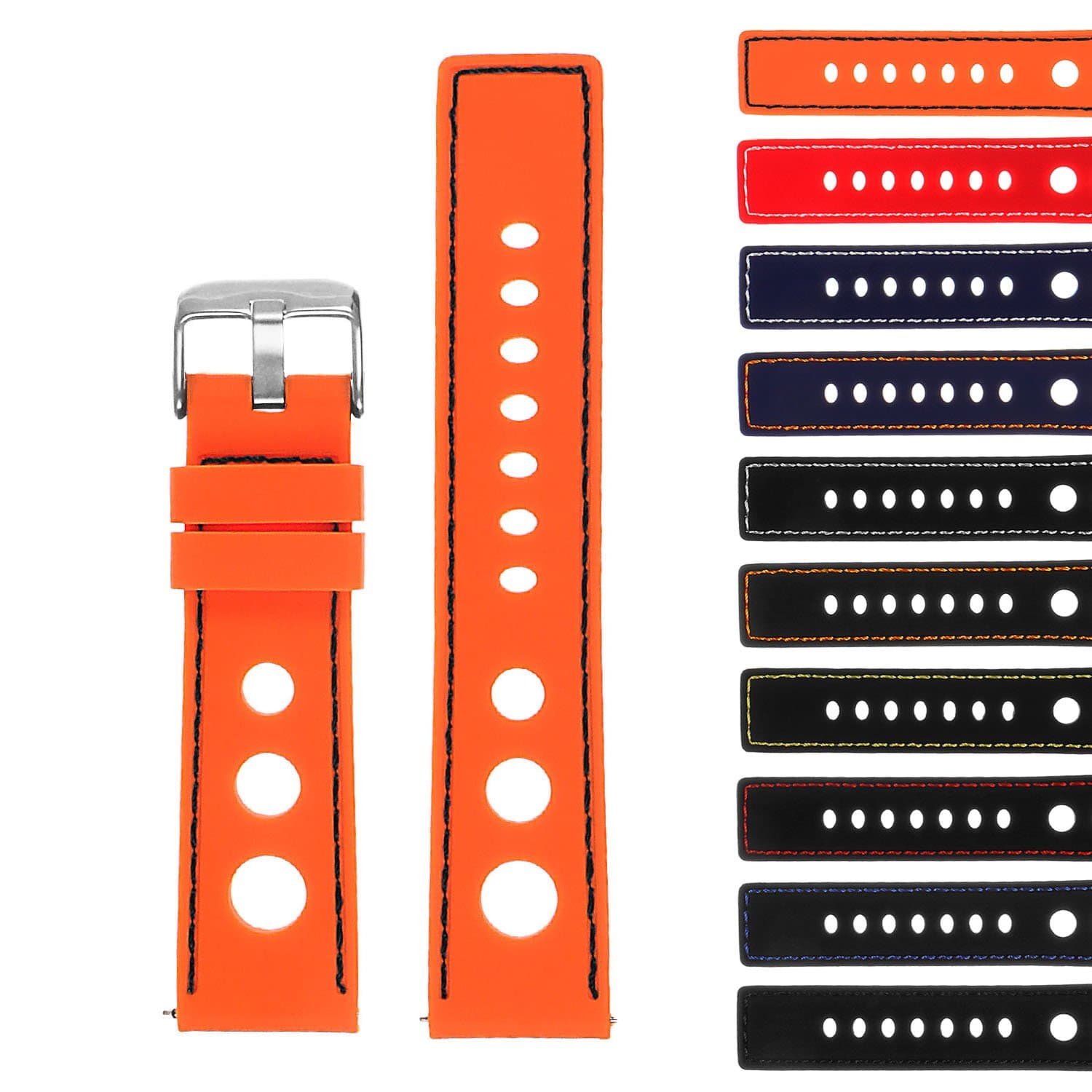 Silicone Rubber Rally Quick Release Watch Band Strap - Choose Your Color - 18mm 20mm 22mm 24mm