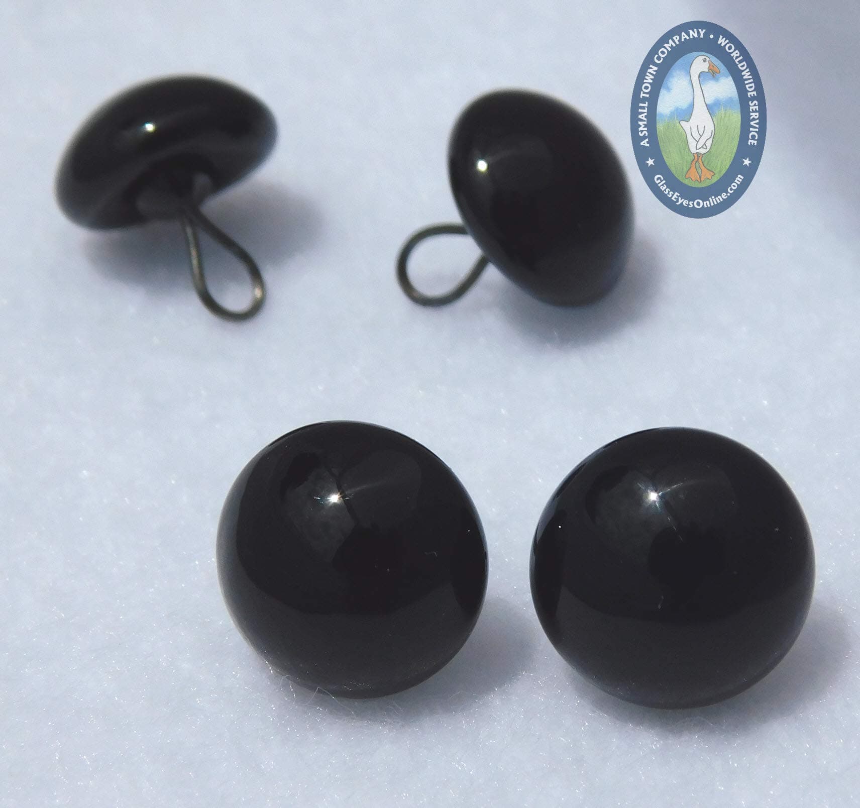 6 Pair Glass Eyes On Wire Loops Sew On (12mm)