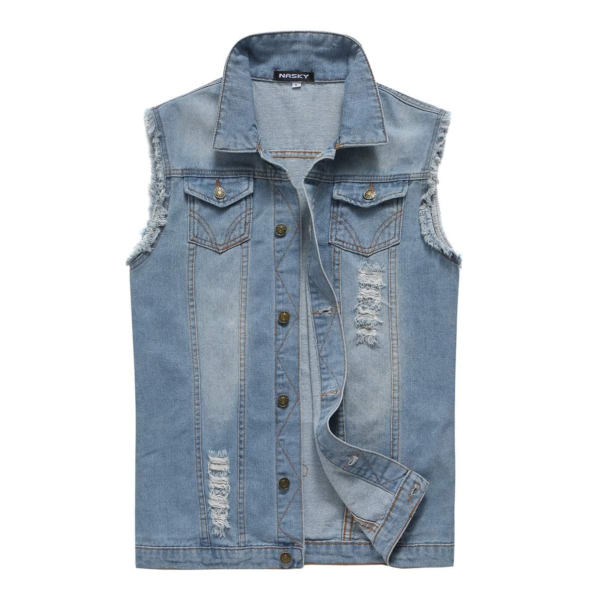 NASKY Mens Fit Retro Ripped Demin Jeans Gilets Jacket Vest Waistcoat Top Vest