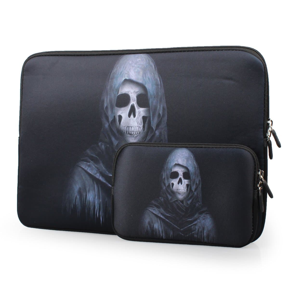 Batianda New Soft Water Repellent Laptop Sleeve Case for 13-13.3 inch Notebook/MacBook Air/MacBook Pro/Surface Laptop 2017 with 6" Small Bag for Charger, Skull Black