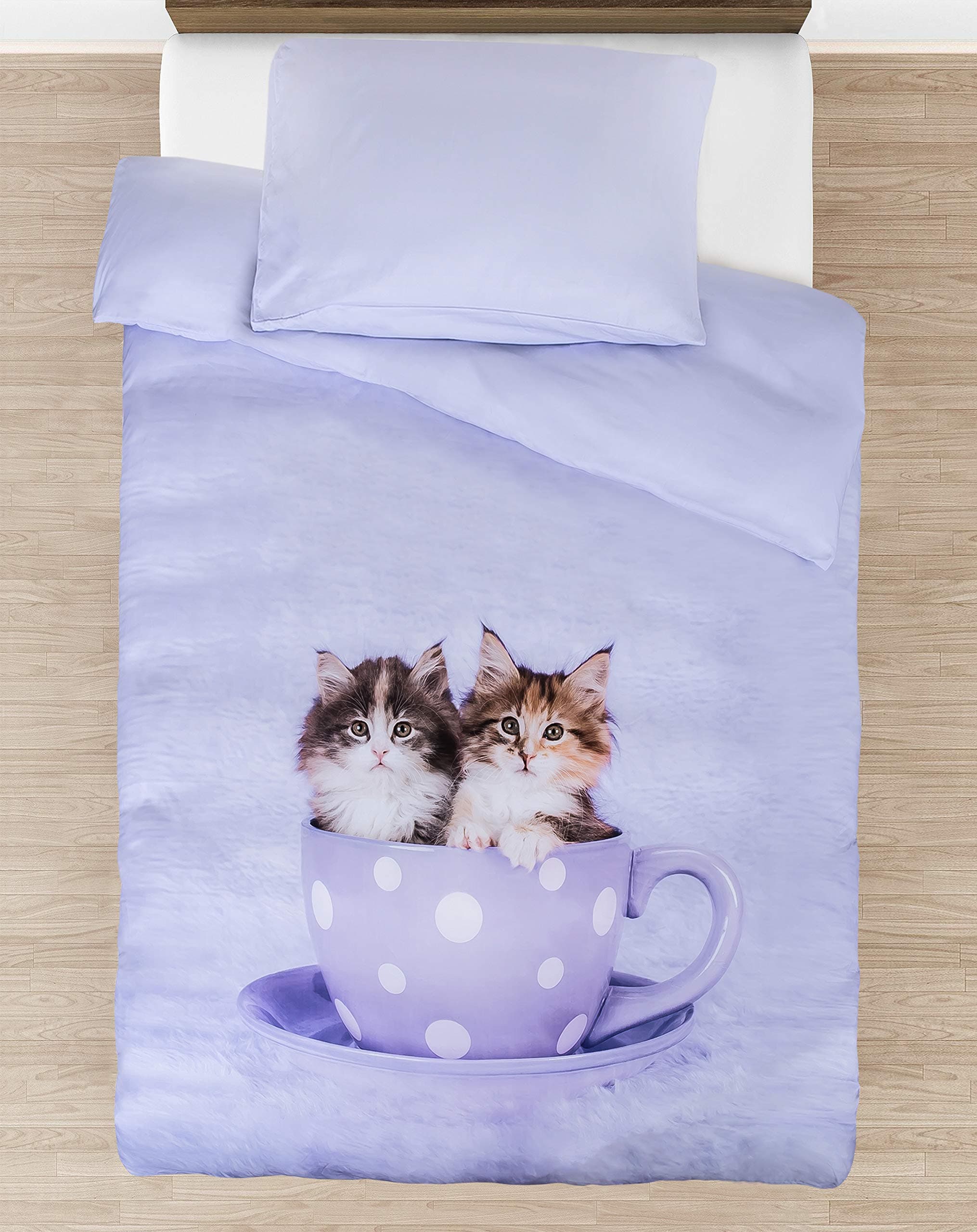 Tadpoles Toddler Tea Cup Kitties Duvet Cover Set, Purple (TDDCS005)