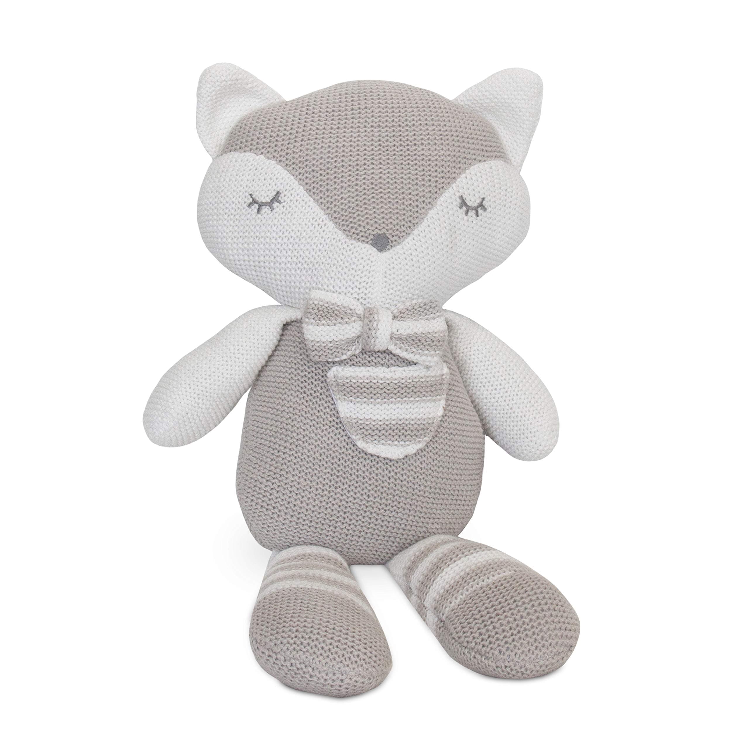 Living Textiles Baby Knit Plush Toy w/ Rattle - Charlie Fox - Premium 100% Cotton Super Cute Soft & Fun Stuffed Animal Character | for Infant,Newborn,Stuff,Knit,Doll,Gift,Shower,Boy,Girl