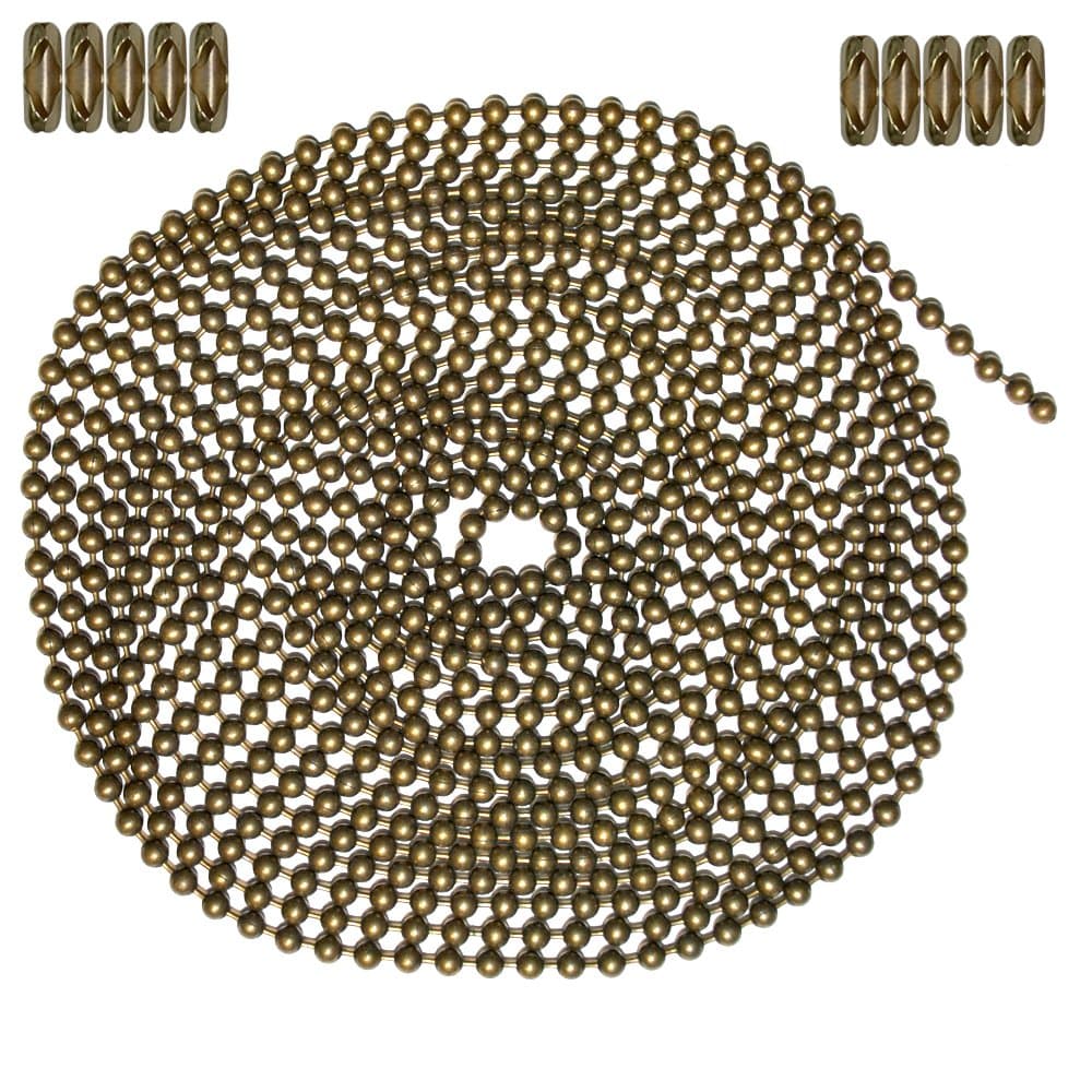 10 Foot Length Ball Chain, Number 6 Size, Antique Brown, & 10 Matching Connectors
