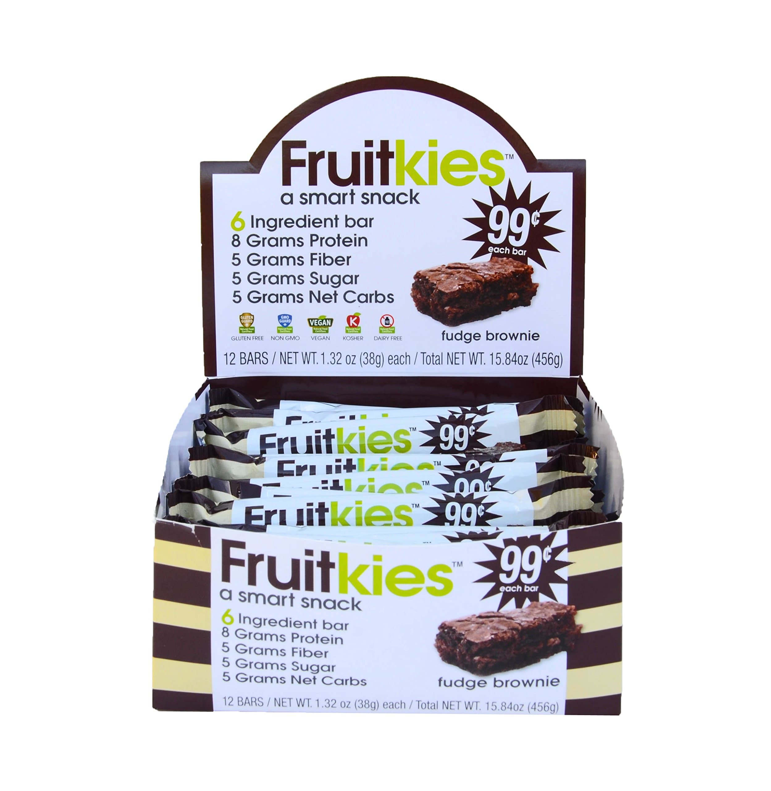 Chocolate Fudge Brownie Protein Bars - Certified Vegan, Gluten Free Dairy Free, Kosher - 1.32-Oz 12 Bars per Box