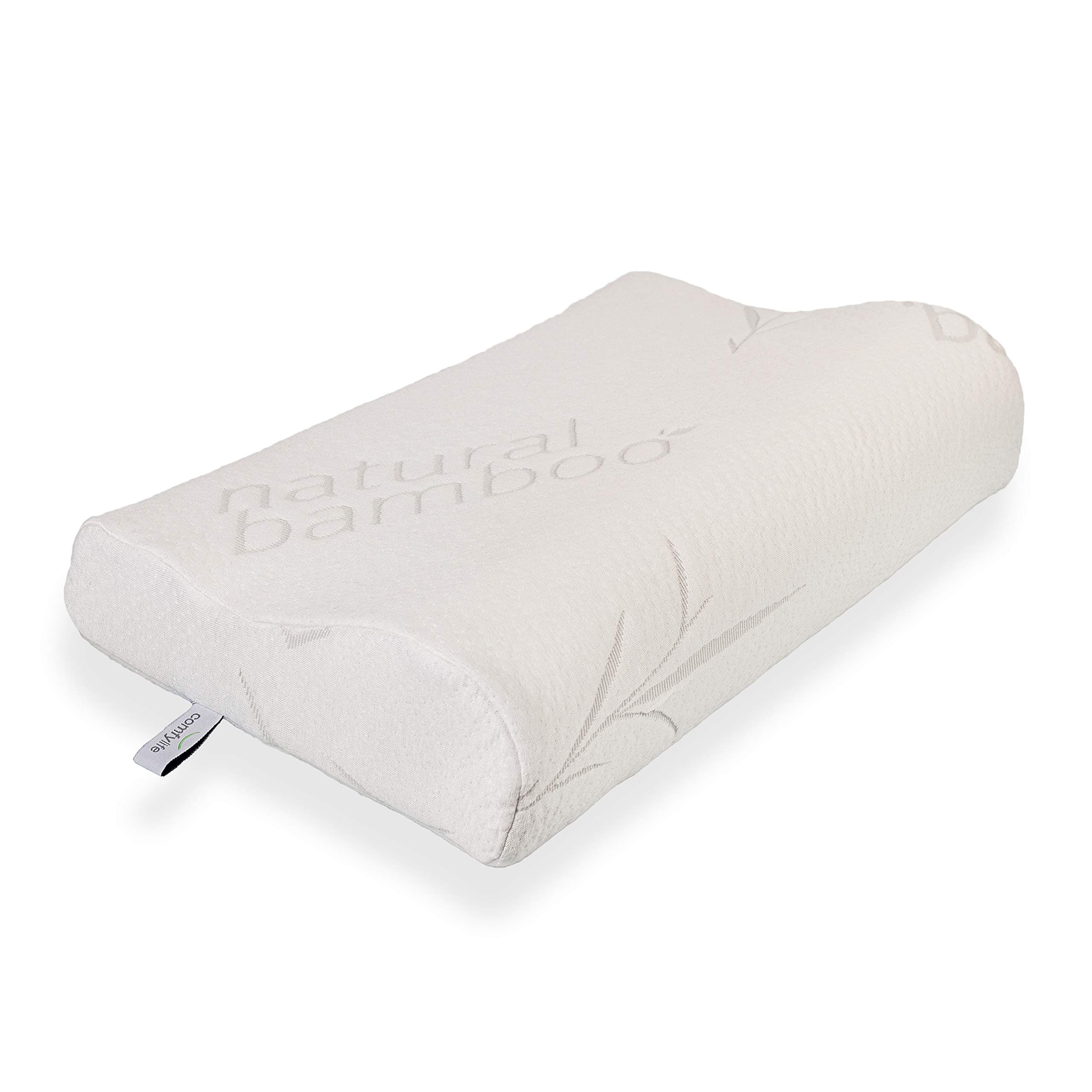 Hypoallergenic Bamboo Memory Foam Contour Pillow - Antimicrobial Dust Mite Resistant A Firm Flexible Therapeutic Posturepedic Pillow for Sound Sleep and Reduced Neck and Shoulder Pain (24 x 16 in)
