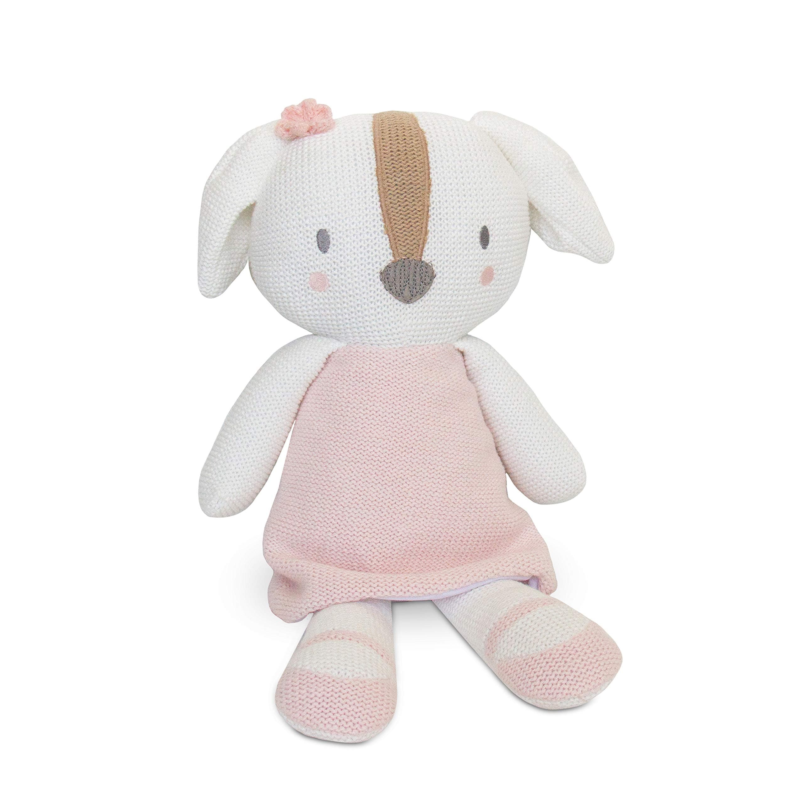 Living Textiles Baby Knit Plush Toy w/Rattle - Rory Puppy - Premium 100% Cotton Super Cute Soft & Fun Stuffed Animal Character | for Infant,Newborn,Stuff,Knit,Doll,Gift,Shower,Boy,Girl