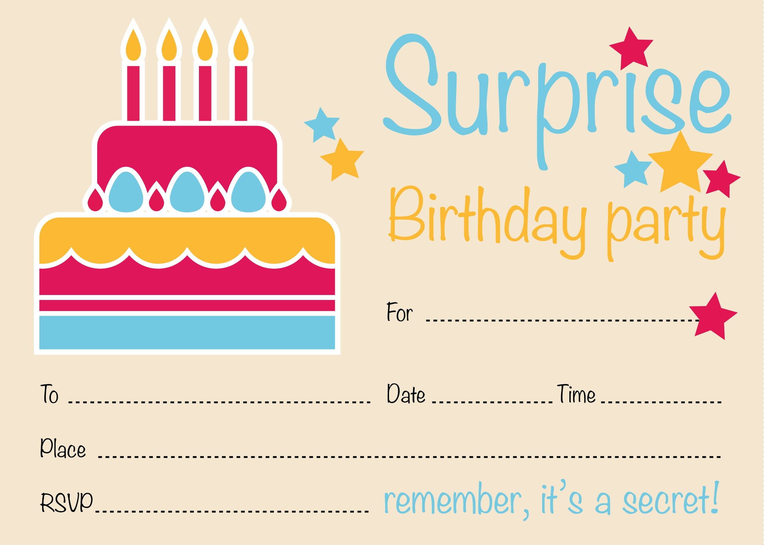 Surprise party invitations, cake design, pack of 16, with or without envelopes (With envelopes)