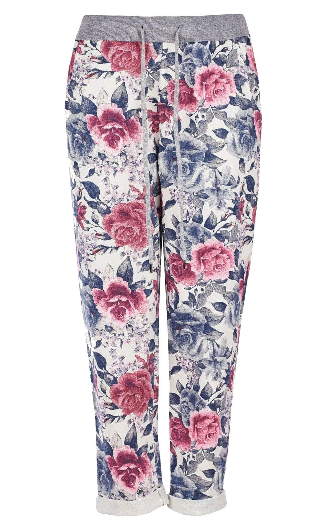 Fashion Lovers Womens Turn Up Trouser#(Red Navy Rose Print Turn Up Pocket Trouser#UK 10#Womens)