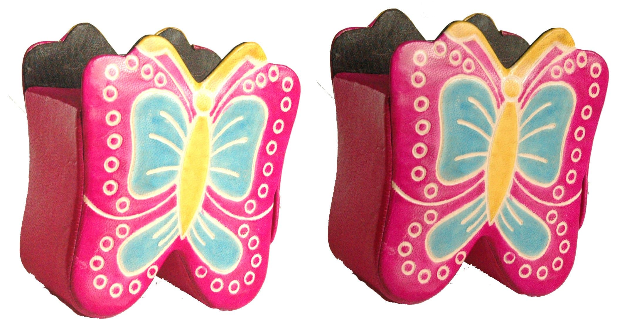 in Support of a Social Cause - Twin Pack Cruelty-Free Leather Piggy Bank, Penny Bank, Money Box. to Develop and Support Habit of Saving. (Yellow Butterfly)