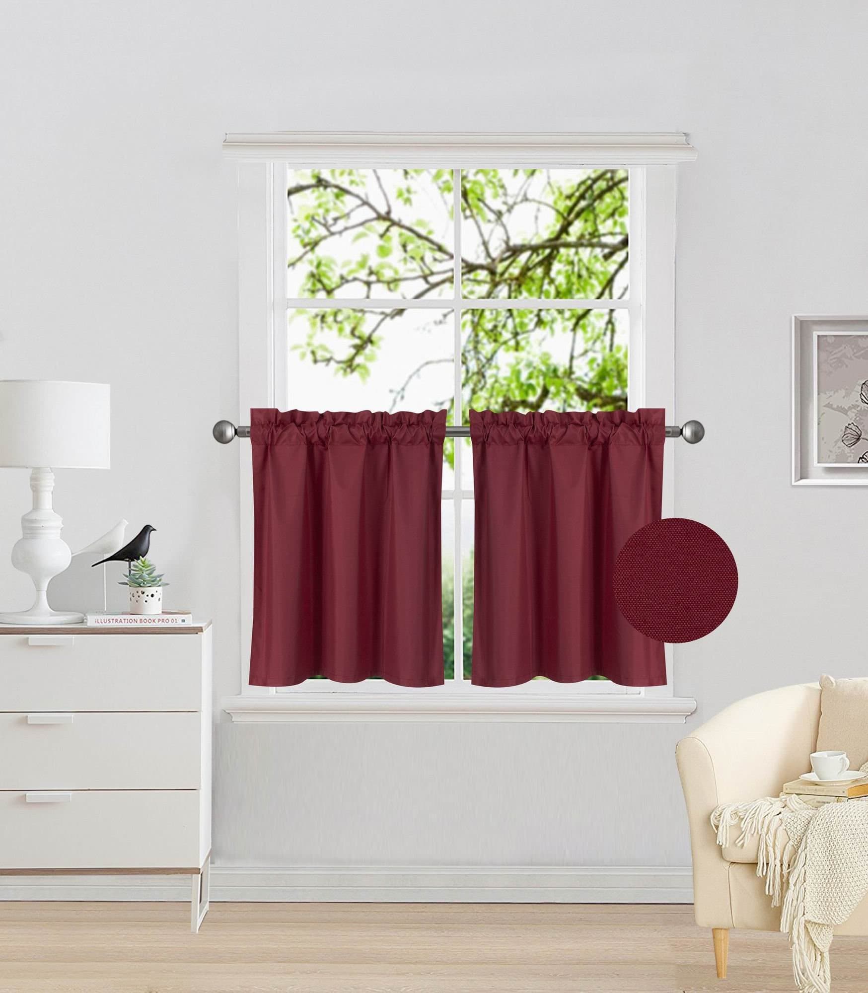 Elegant Home 2 Panels Tiers Small Window Treatment Curtain Insulated Blackout Drape Short Panel 28" W X 24" L Each for Kitchen Bathroom or Any Small Window # R16 (Burgundy)