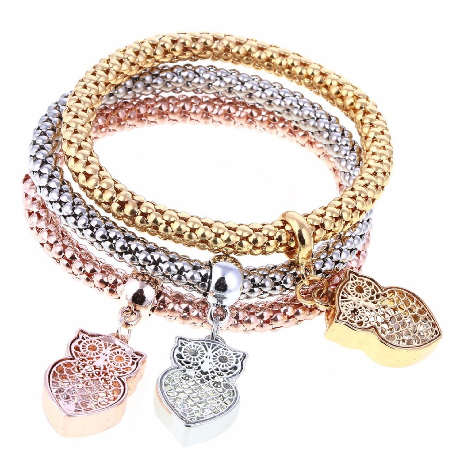 Yntmerry hot Ladies Bracelet Fashion Exquisite Elastic Corn Chain Tricolor Hollow Round Alloy Bracelet Wholesale,Slots