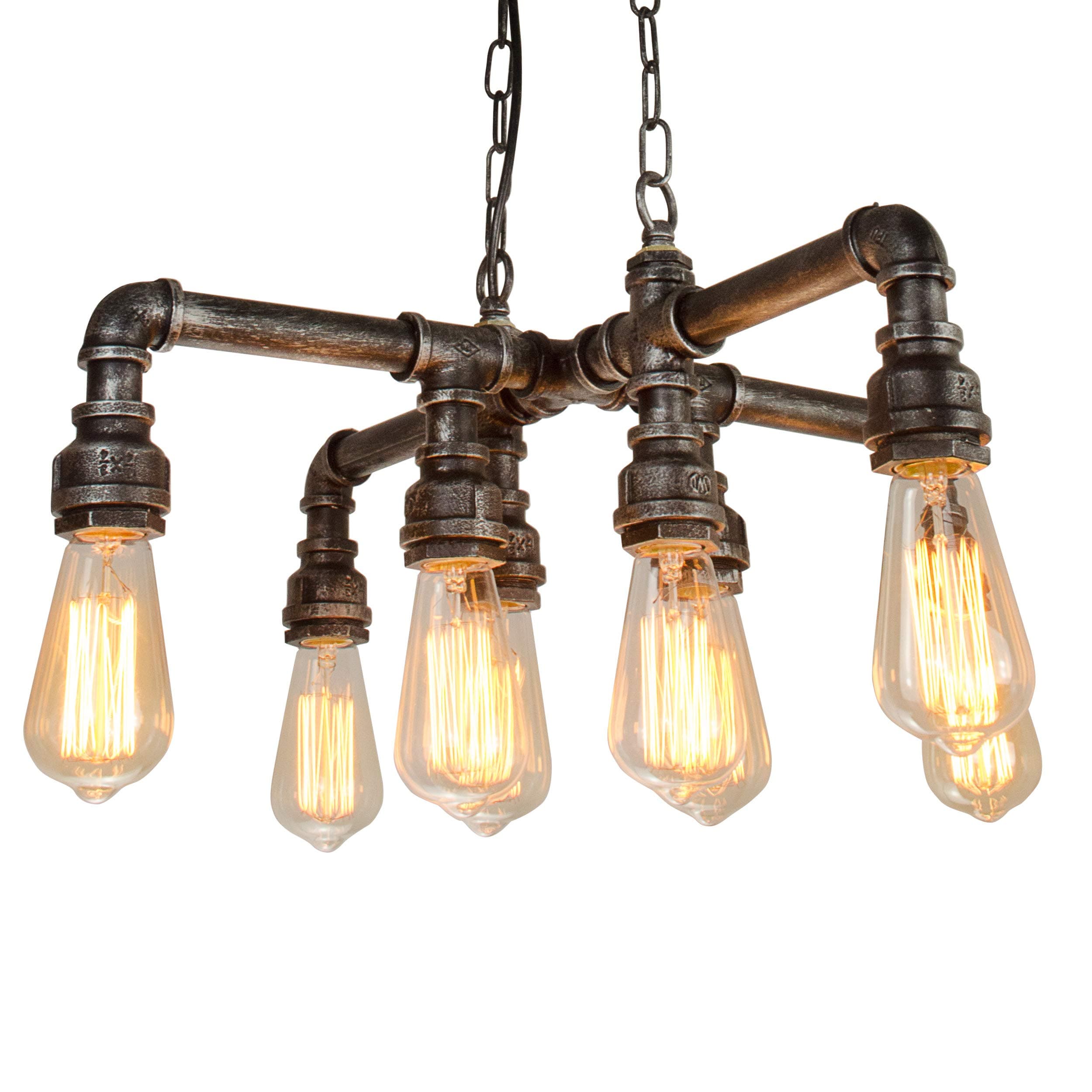 EdiMoM Brand; Vintage Metal Multiple Water Pipe Chandelier With Chain, 8 Lights, Max 480W, Black and Sliver