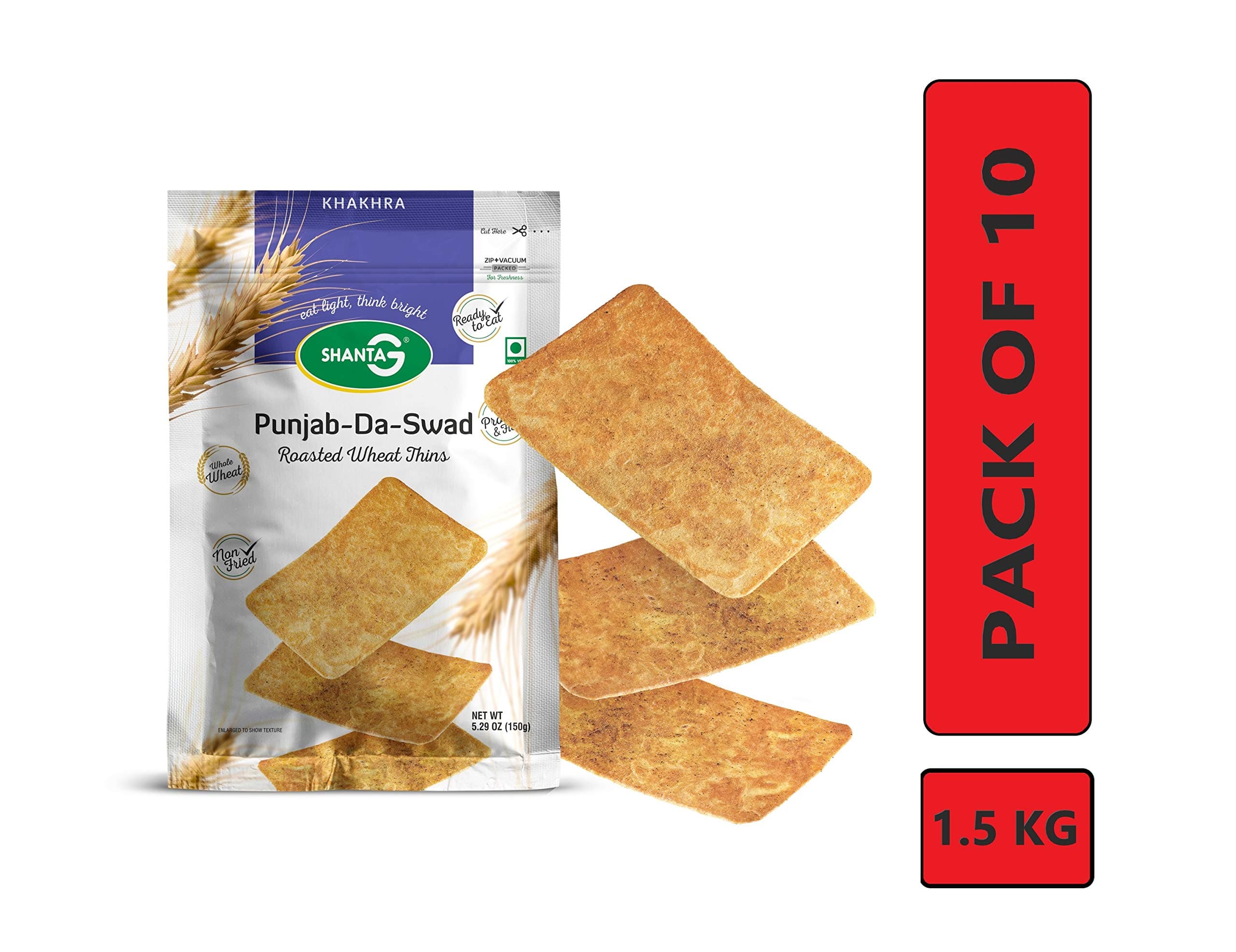 Shanta G Wheat Thins Panjab da Swad Khakhra with Pack of 10 (1.5 KG)
