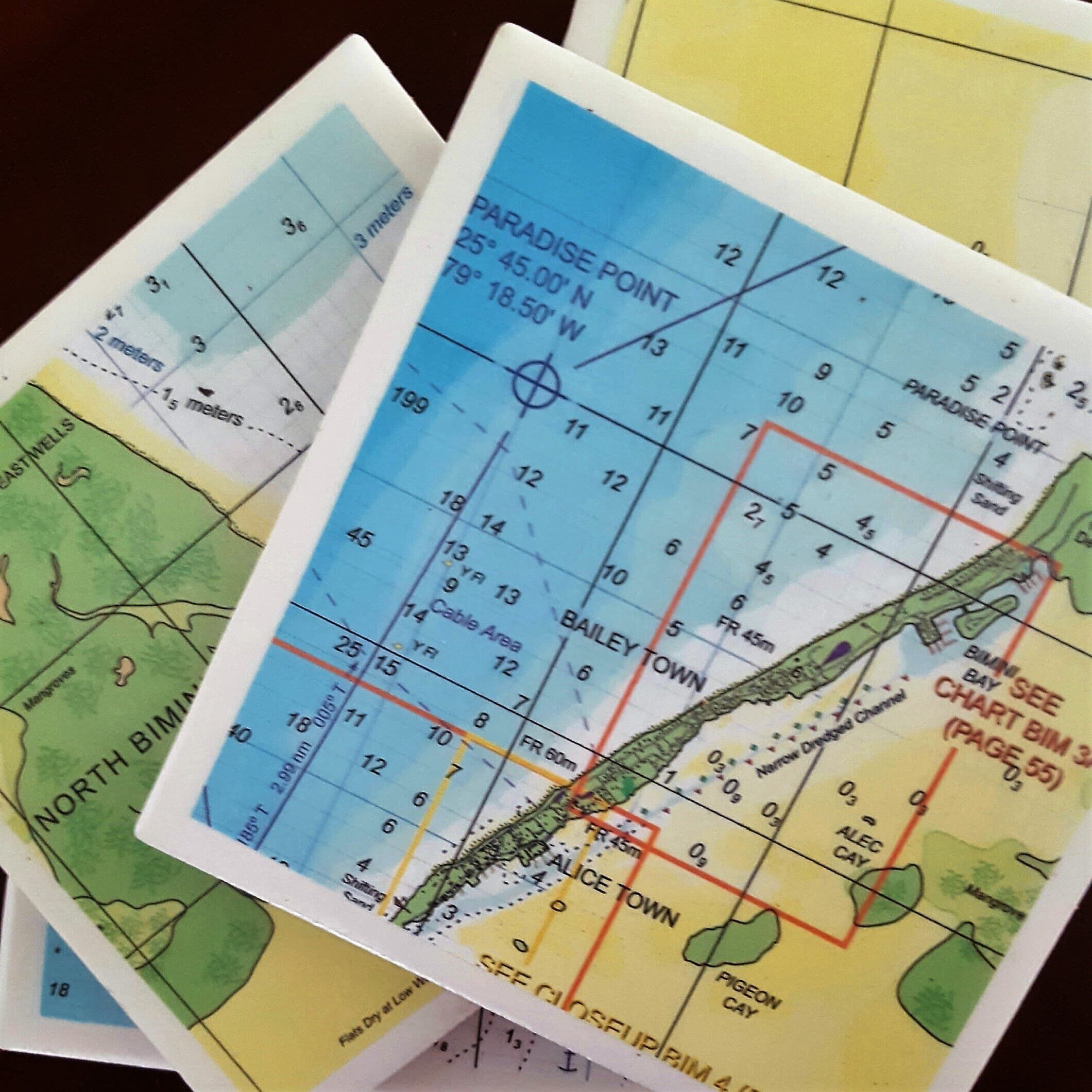 Bimini Nautical Map Coasters, Set of 4