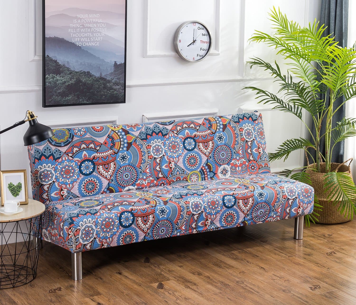 Stretch Sofa Bed Cover Futon Slipcover,Full Folding Armless Sofa Covers Furniture Protector,Easily Removable and Machine Washable (M)