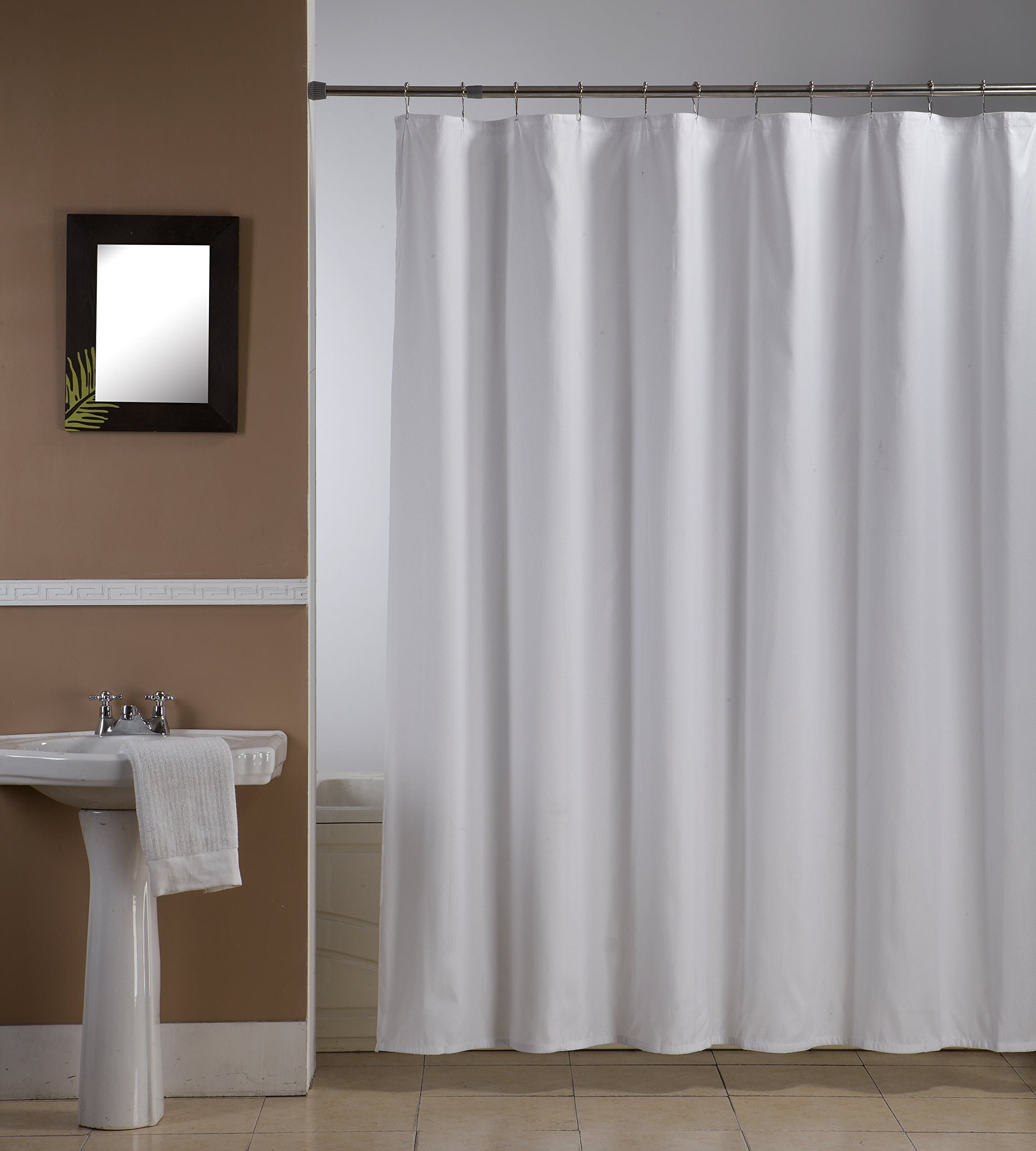 Rama Rose Mildew Resistant Fabric Shower Curtain, 72 x 72 Inches - White