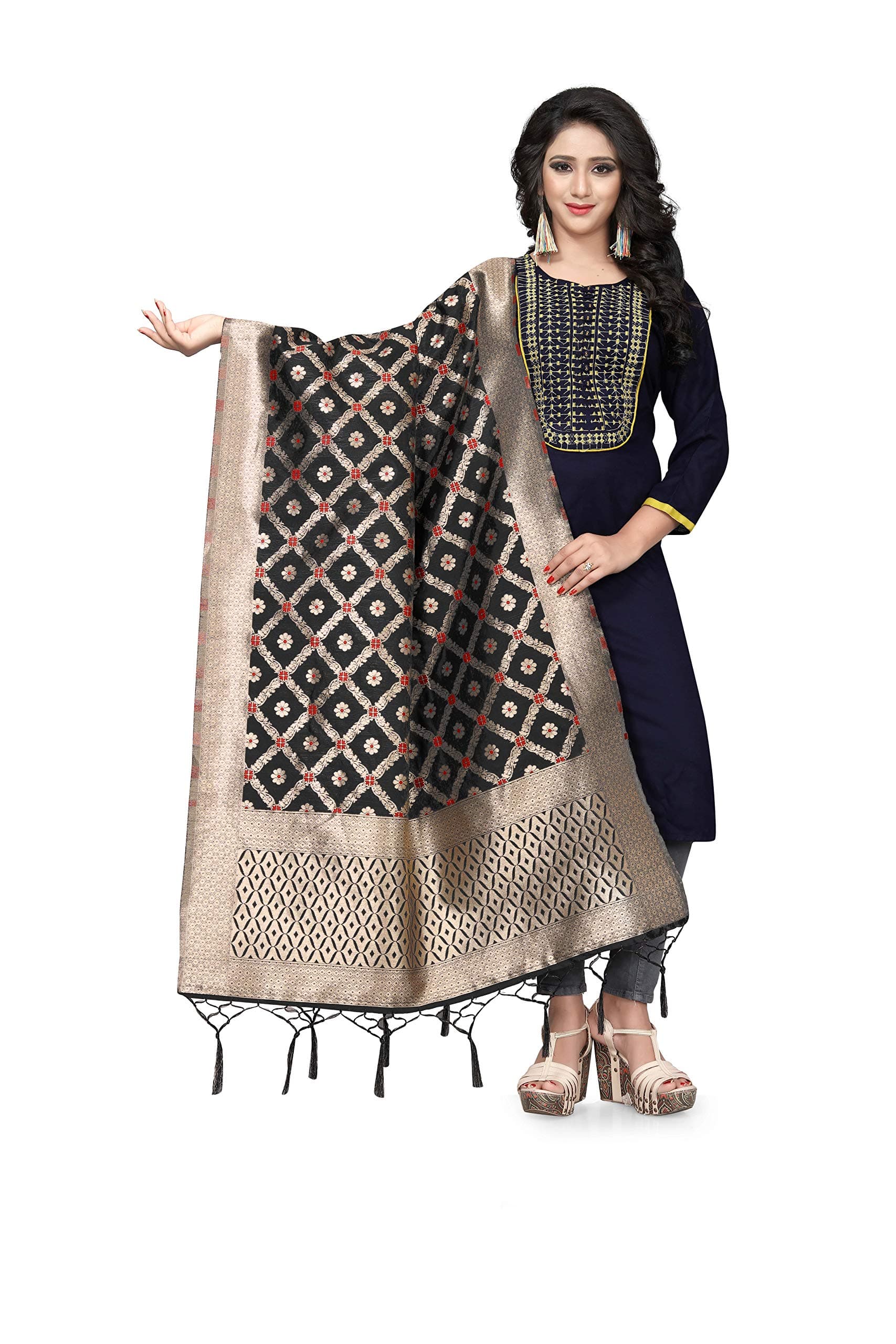 Maruti Online Store Women's Poly Silk Banarasi Dupatta in Length:- 2.3 Mtr Width:- 36"