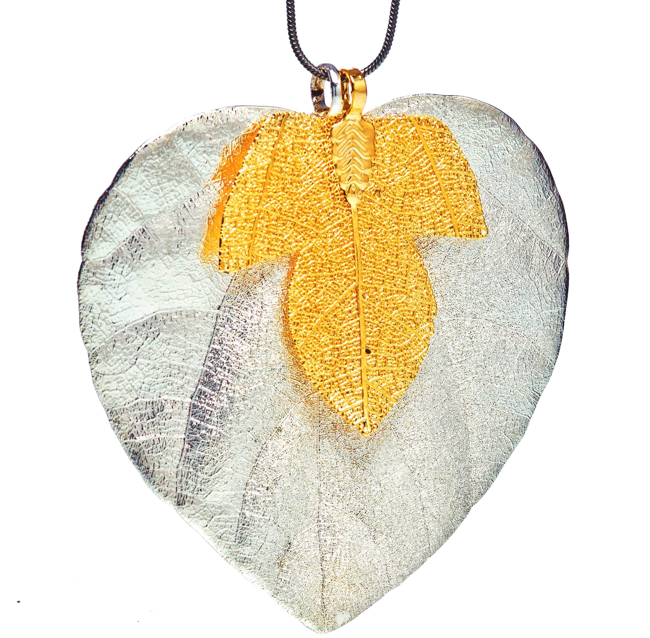 Ana Morales Women's Set of 3 Big Leaf Silver-Plated and Fennel Wooden Tree with 24 K Gold Plated with Stainless Steel Snake Chain 45 cm Length Approx. 70 – 80 mm