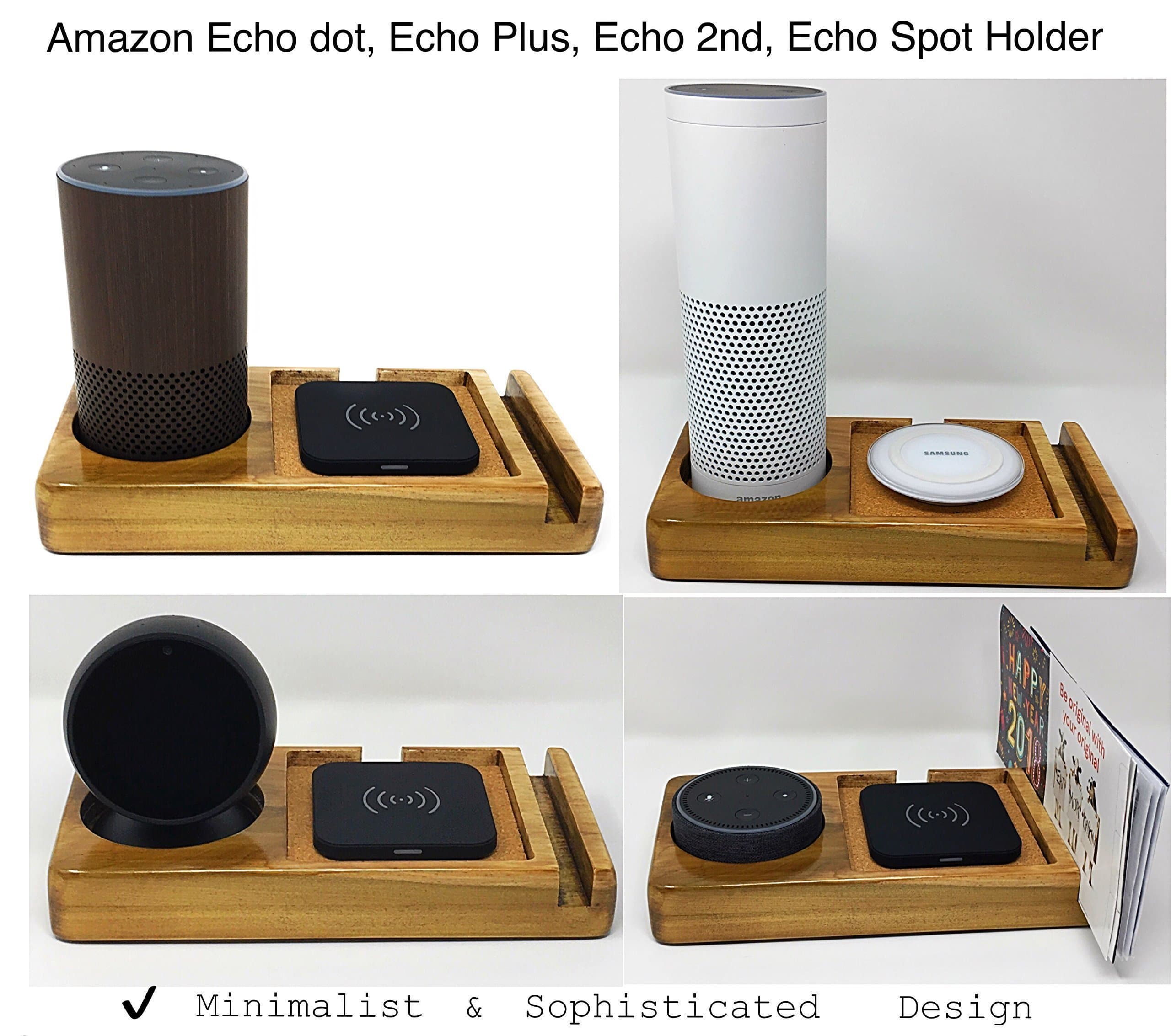 Amazon Echo Spot, Echo Dot 2nd Generation, Echo Plus, Echo 2nd Generation Stand with Charging Pad space and Phone or Tablet Stand