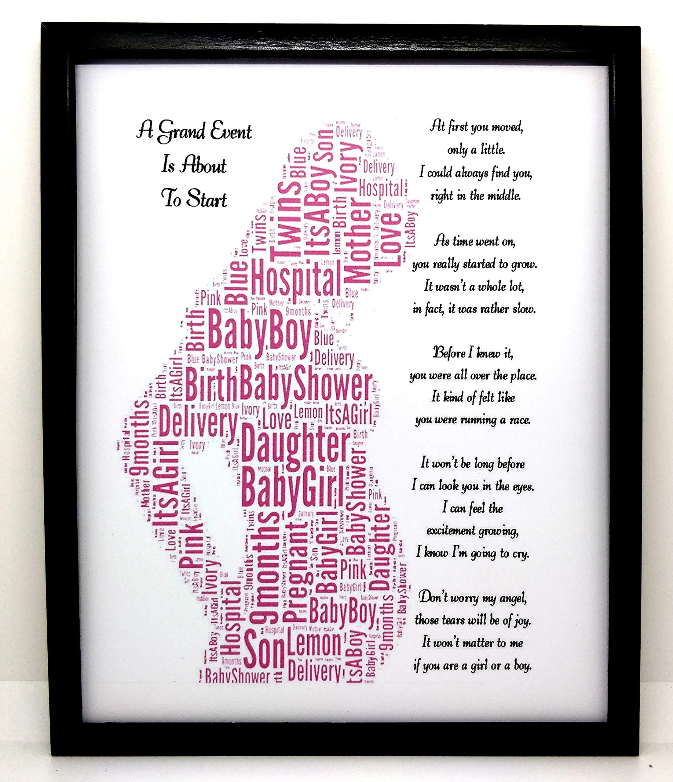 New Personalised Pregnant Lady And Poem"A Grand Event" Word Art Design (B) In 8" x 10" Glass Front Frame Beautiful Unique Gift & Keepsake