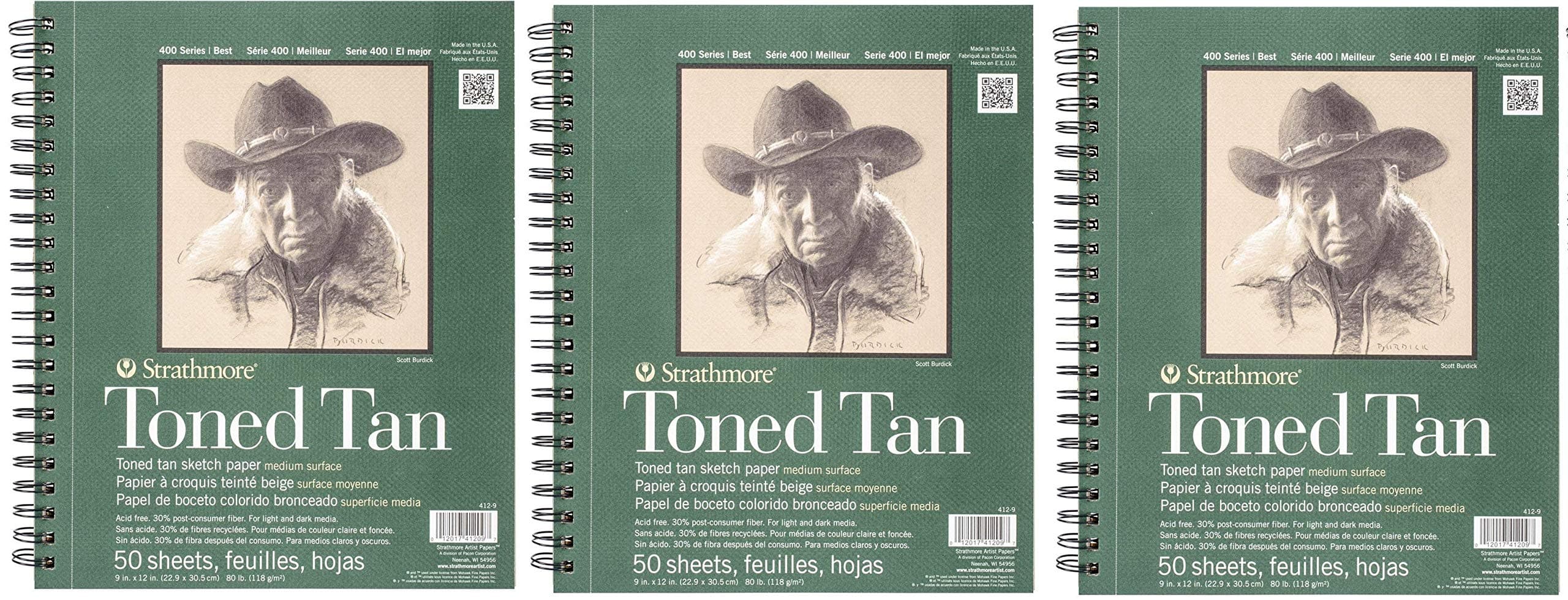 Strathmore 412-9 400 Series Toned Tan Sketch Pad, 9"x12" Wire Bound, 50 Sheets (3-(Pack))