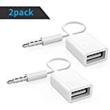 AUX to USB Adapter,KEEZING 3.5mm Audio Jack to USB Converter,USB Audio Cable with Aux Stereo for Car (White,2PACK)