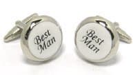 CL04 Best Man Stainless Steel Wedding Day Cufflinks White with Script in Gift Box