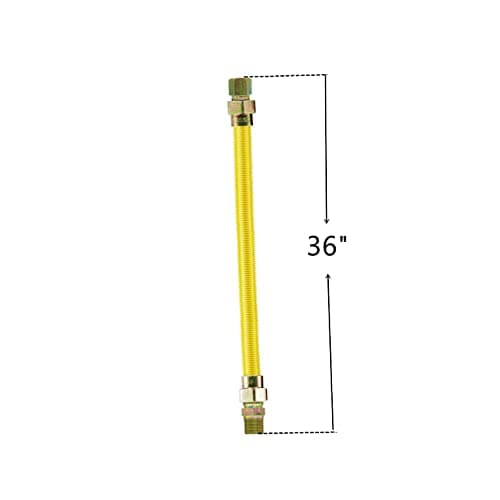 EZ-Fluid 36" Tankless Water Heater Full Port Gas Flexible Line,Yellow Epoxy Coated 3/4"MIP x 3/4"FIP (1"OD) Full Flow,Hight Btu,Flexible Gas Connector Hose Supply For Commercial,Residential (2