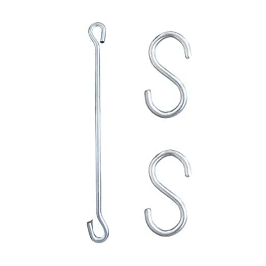 Faburaa Metal Swing Hanging Accessories with Rod and S-Hook Set for Baby Swing,Boxing Bag, Hang Any Article Etc. (1 Rod & 2 S Hook), Silver