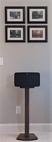Beautiful Wood Speaker Stand Handcrafted & Compatible for SONOS Play 5 and SONOS Five. Made in U.S.A. Single Stand. Dark Walnut Color.