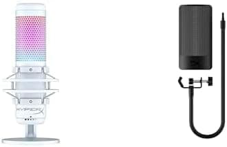 Bundle of HyperX QuadCast S – RGB USB Condenser Microphone for PC, PS5, Mac, Anti-Vibration Shock Mount, 4 Polar Patterns, Pop Filter, Gain Control, White + HyperX Shield Microphone Pop Filter